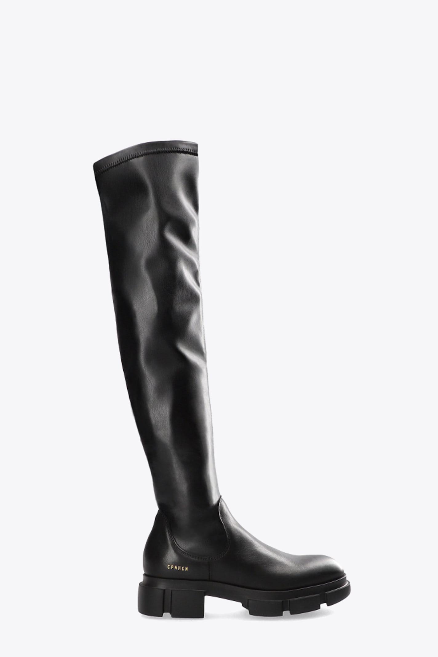 Woman Boot Black stretch leather slip-on knee-high boots