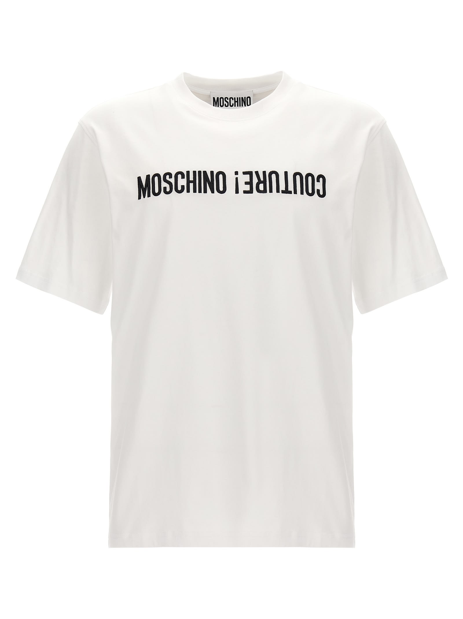 Shop Moschino Logo Embroidery T-shirt In White/black