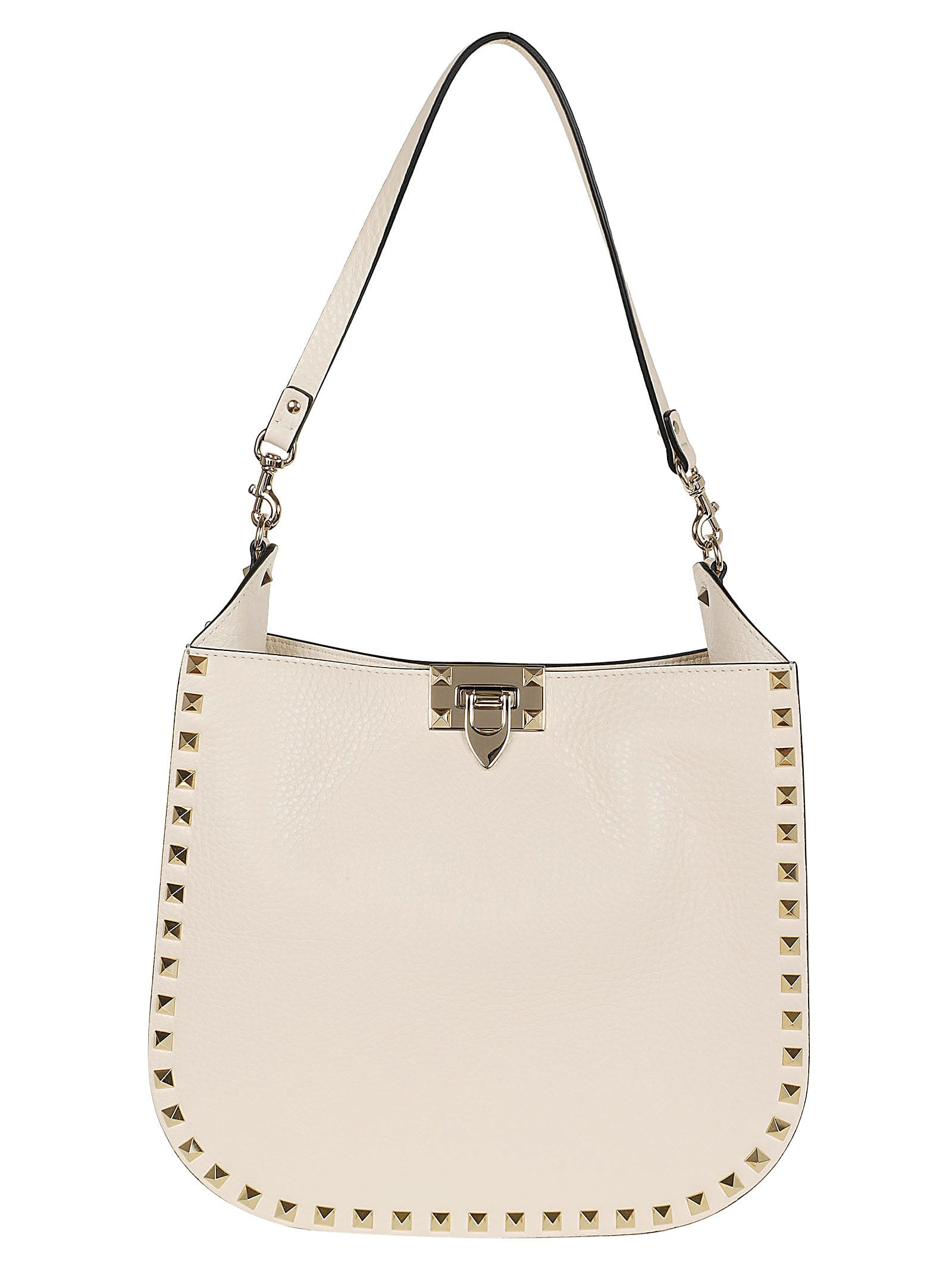 Shop Valentino Hobo Bag Rockstud In Zfy Light Ivory Multicolor Beige