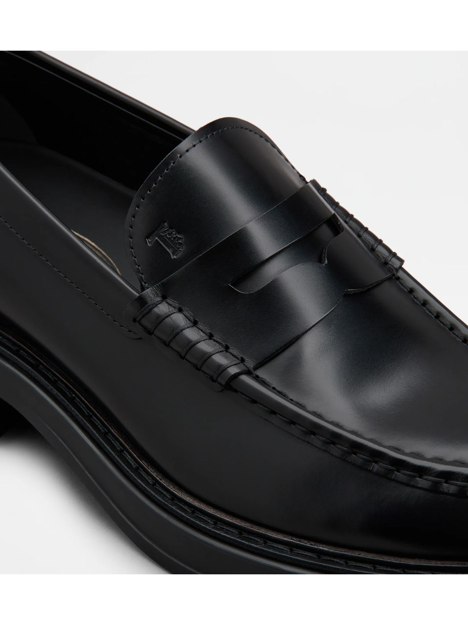 Shop Tod's Black Full Grain Leather Loafers