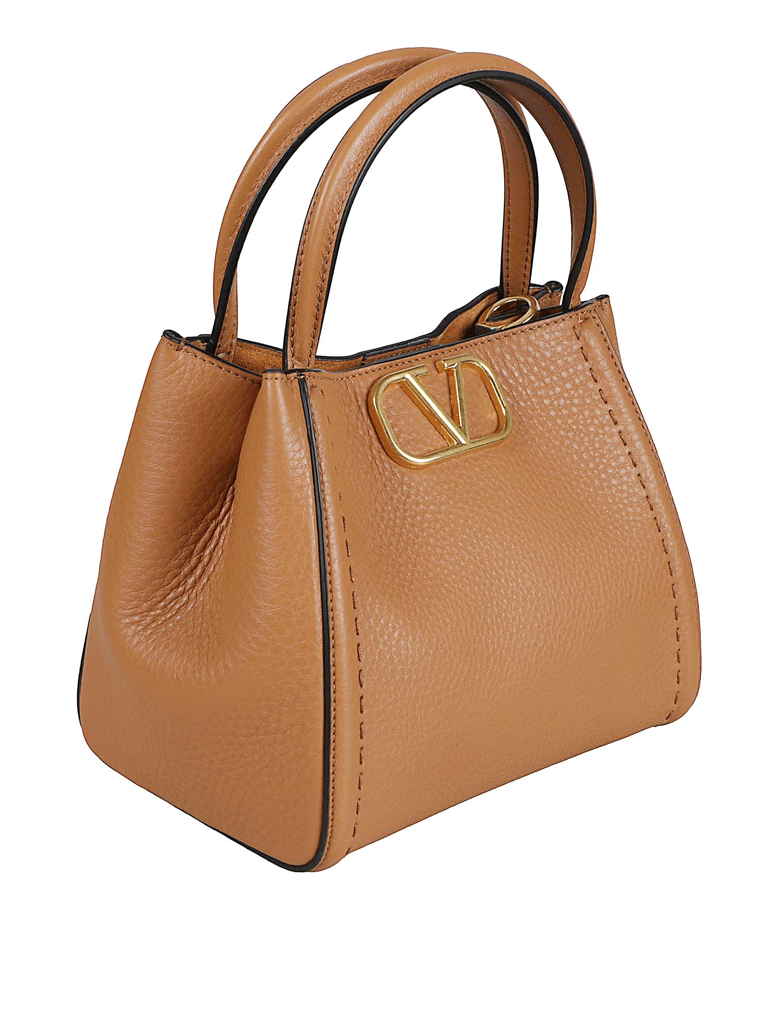 Valentino Grainy Calfskin Handbag In Brown