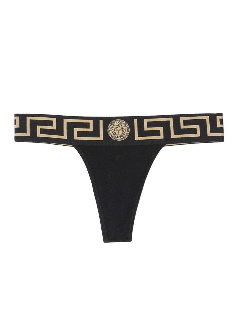 Versace Thong With Greek Edge In Black