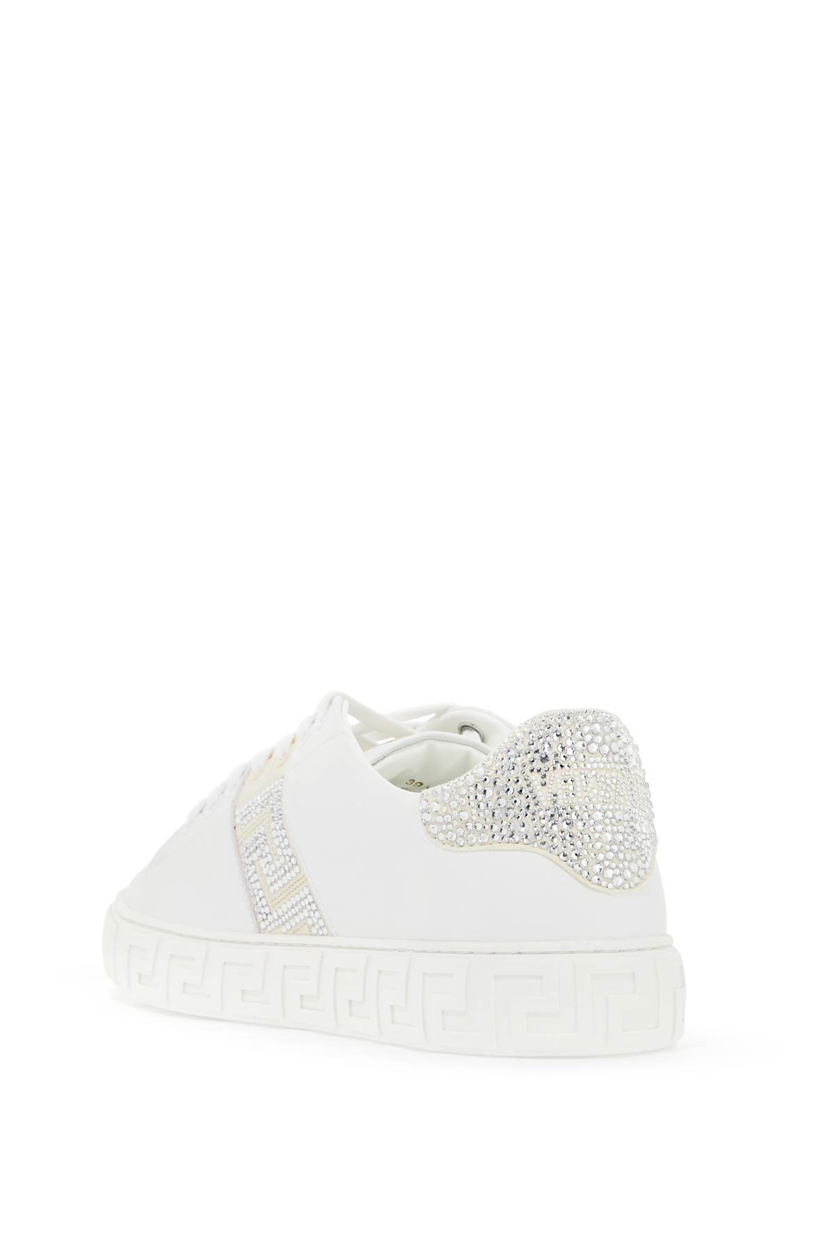 Shop Versace Greca Crystal Sneakers In White+ivory (white)