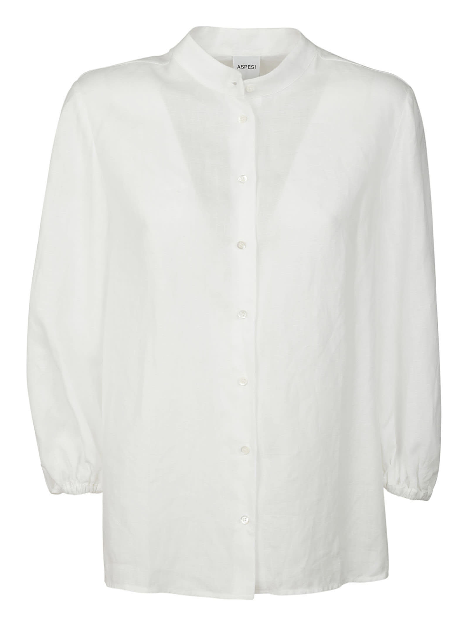 Aspesi Band-collar Plain Shirt In Bianco
