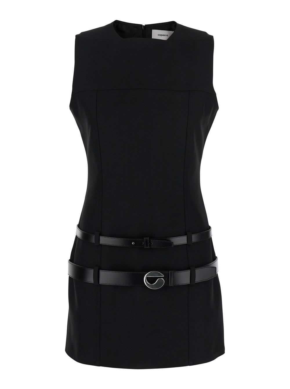 Coperni Black Sleeveless Mini Dress With Two Adjustable Belts On The Front In Tech Fabric Woman In Black