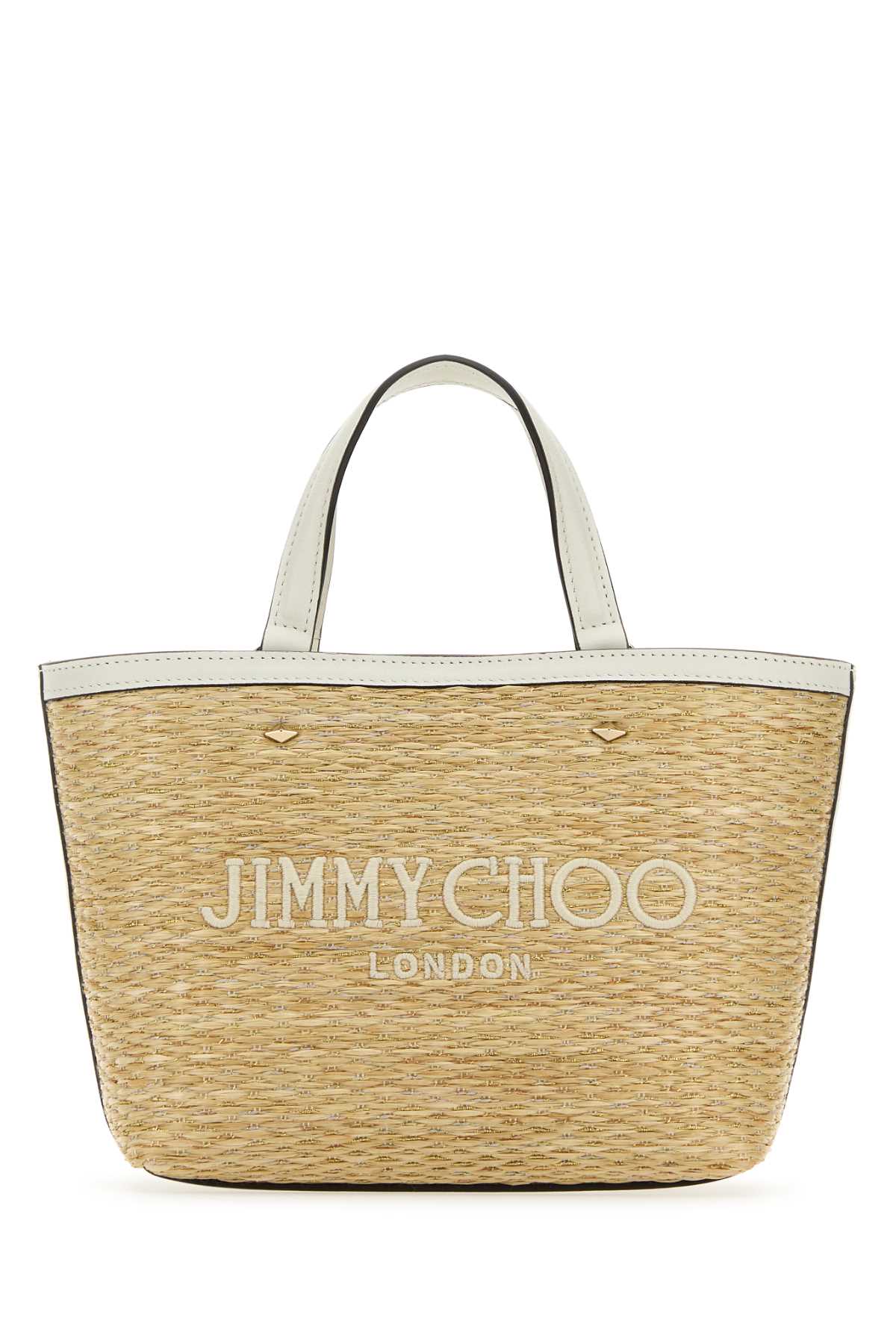 Shop Jimmy Choo Beige Raffia Mini Marli Handbag In Naturallightgold