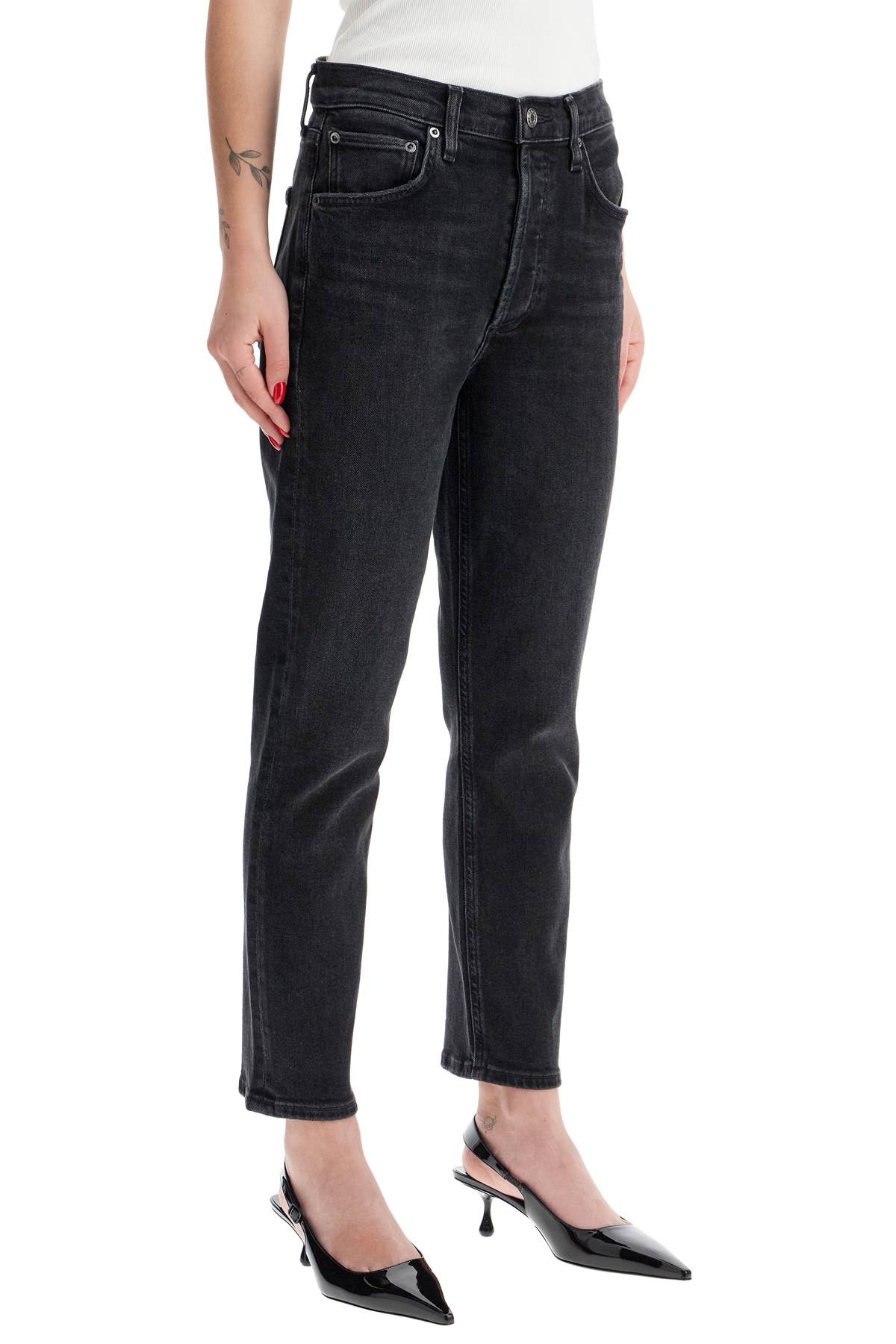 Shop Agolde Cropped Riley Jeans By In Panoramic (black)