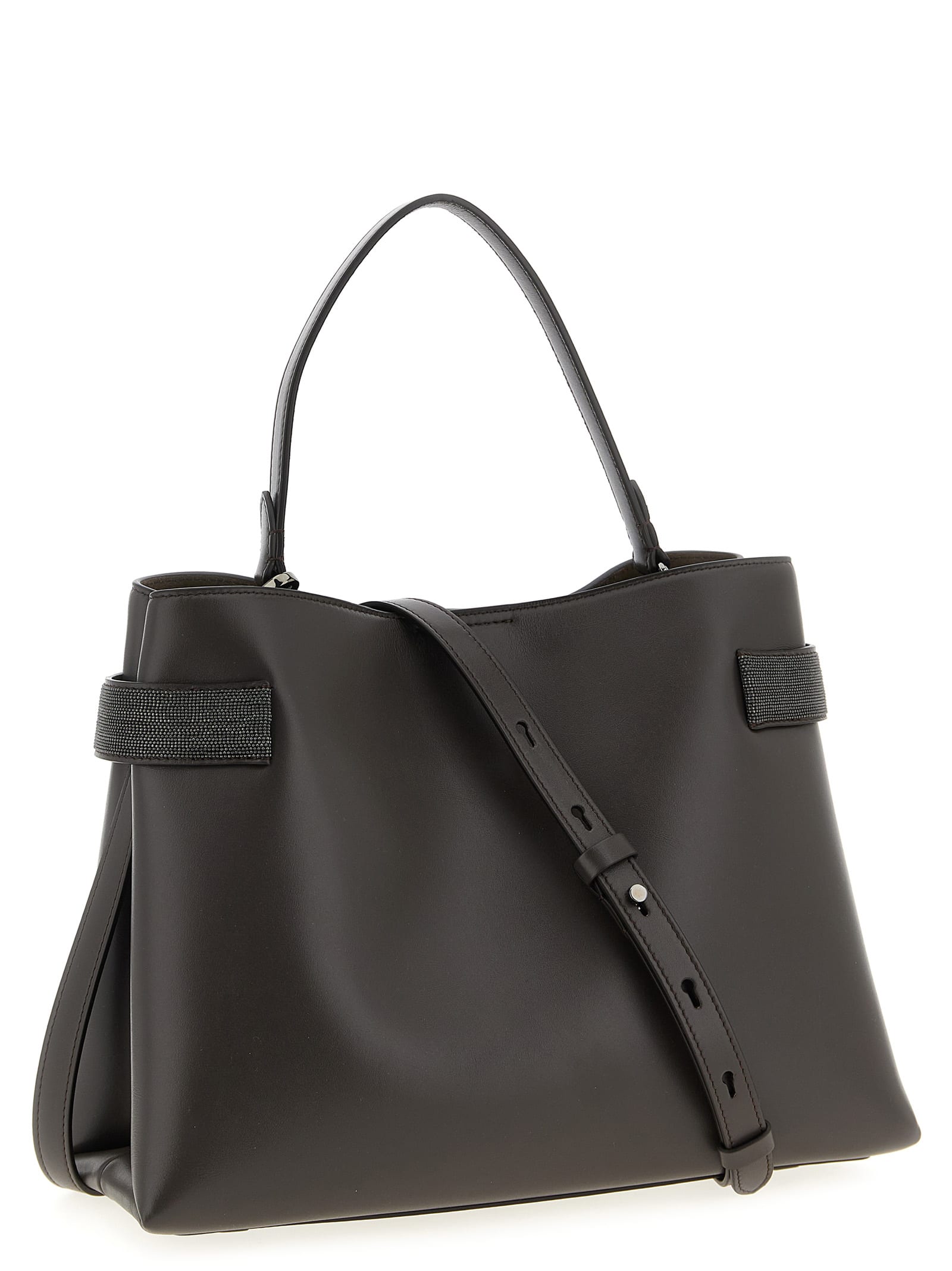Brunello Cucinelli Women Top-handle Essence Bag In Calfskin With Precious Bands In Brown