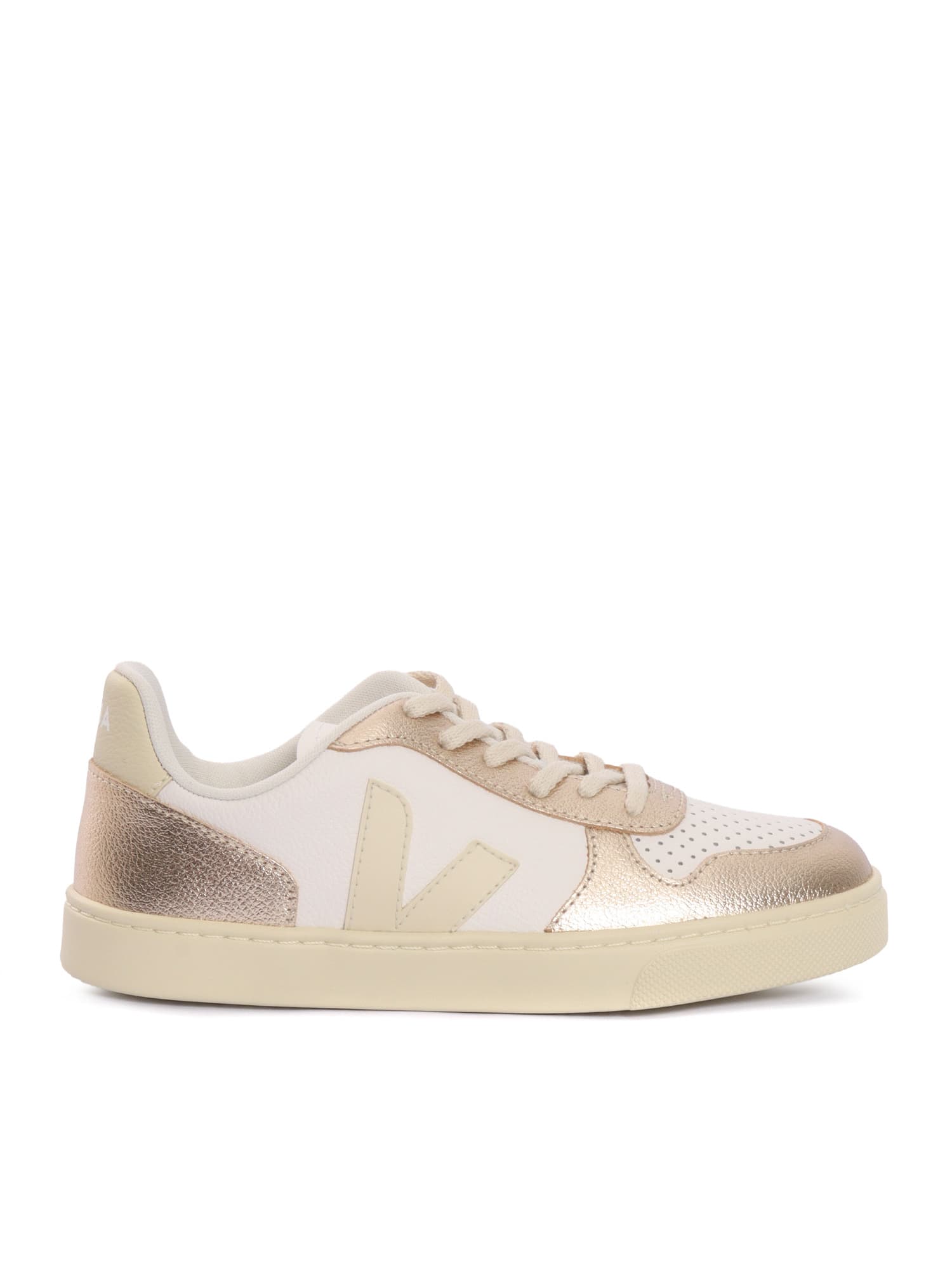 Veja Small V-10 L Leath Whi_calc_platine Sneakers In White