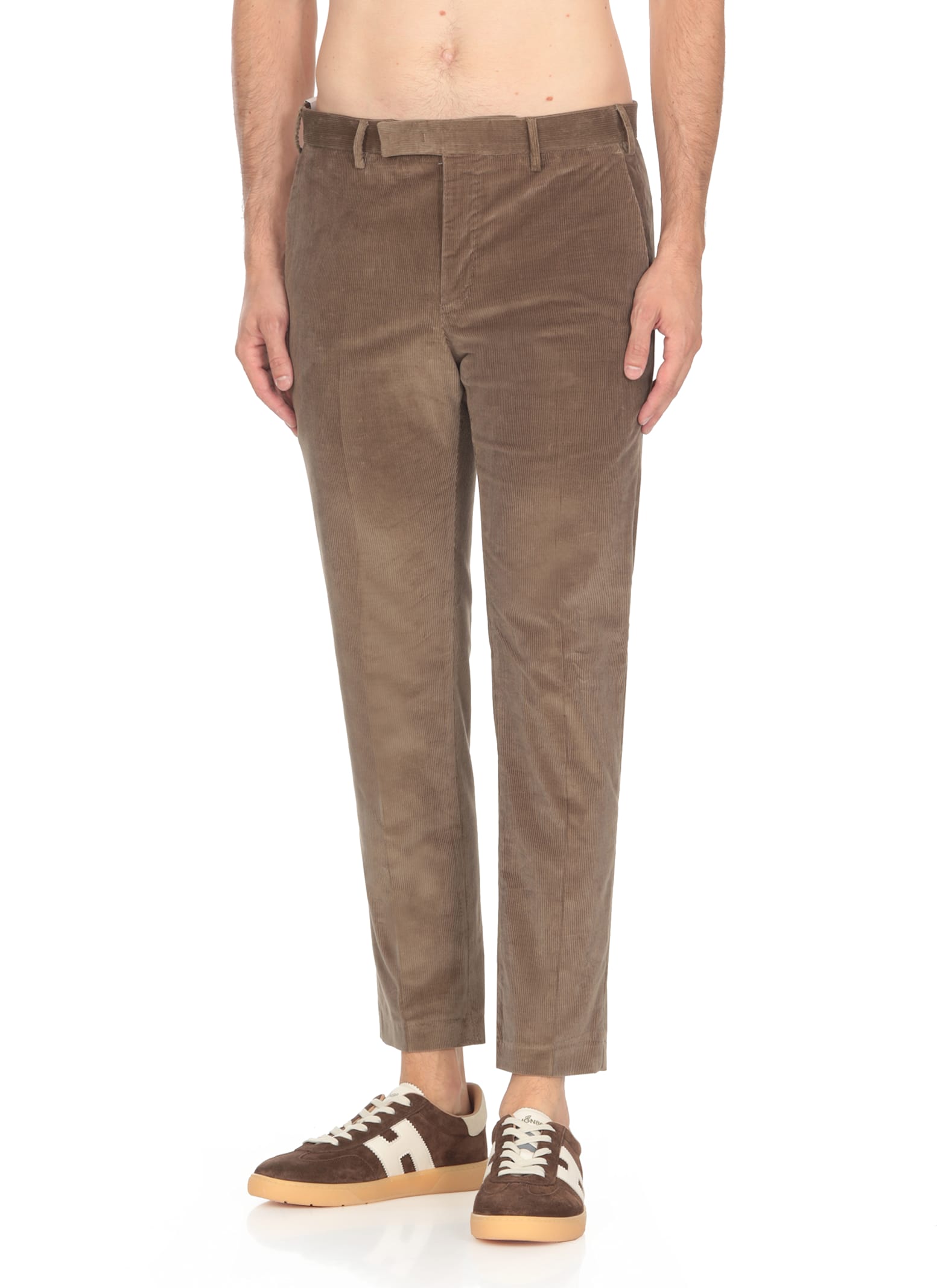 Shop Pt Torino Corduroy Trousers In Green