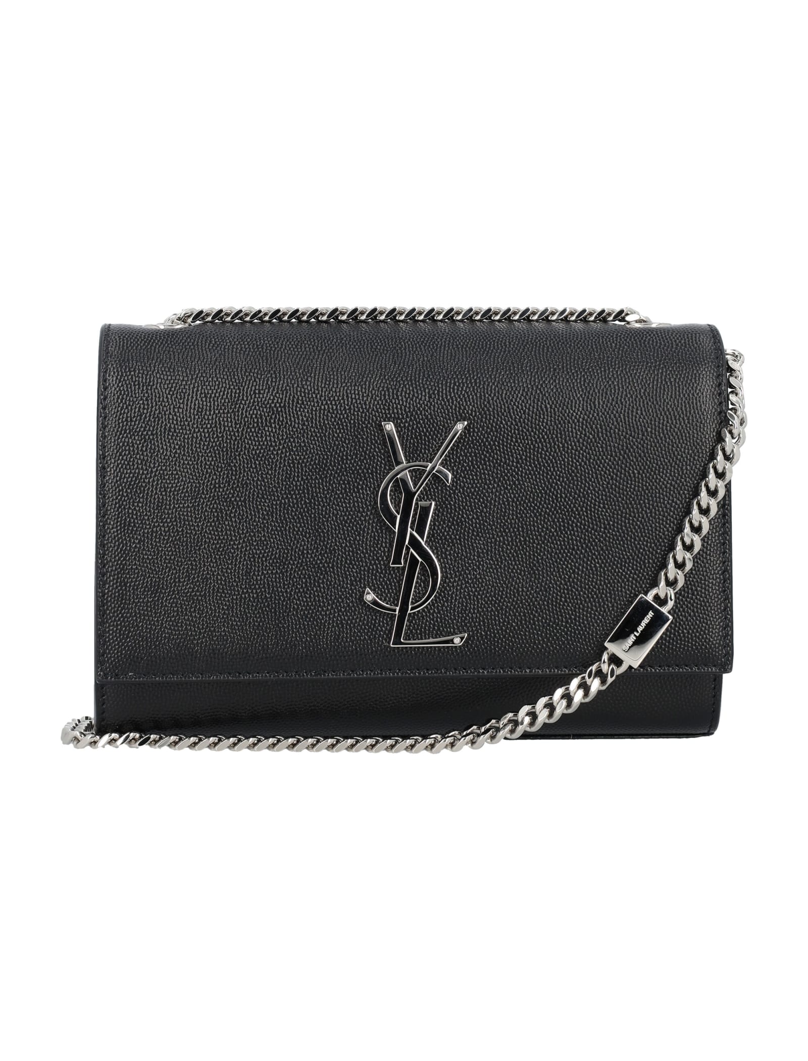 Shop Saint Laurent Kate Small Grain De Poudre Embossed Leather Bag In Black