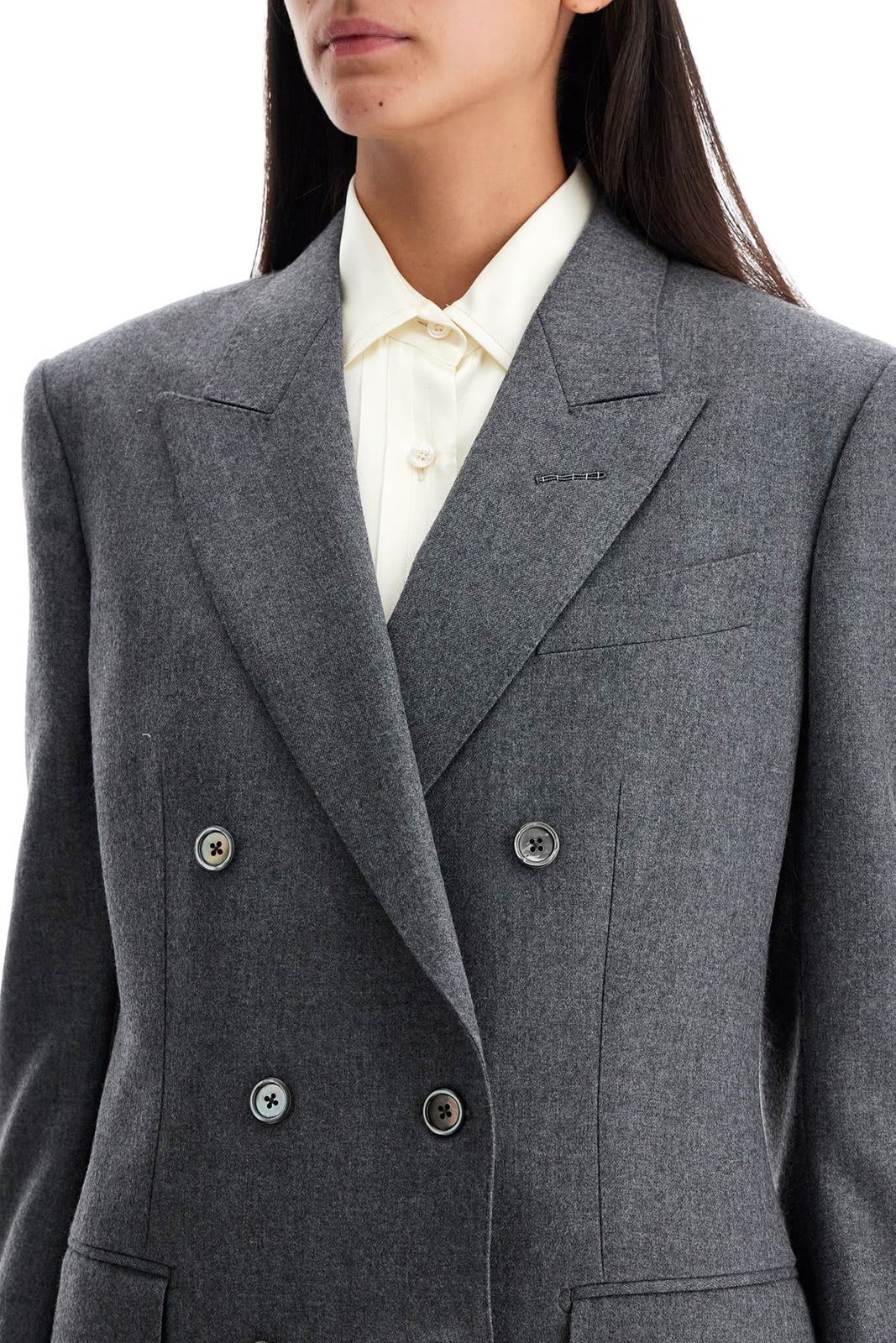 Shop Tom Ford Dart Detailed Double-breasted Blazer In Grey Melange