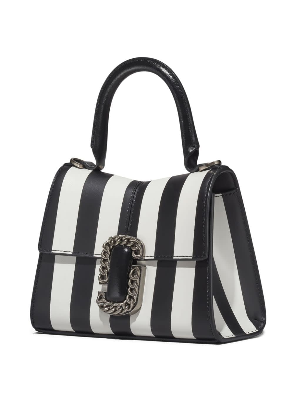 Shop Marc Jacobs The Striped St. Marc Mini Top Handle In Black White