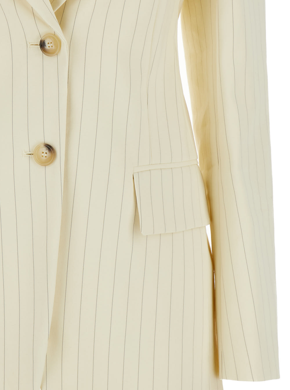 Shop Sportmax Cream White Aversa Single-breasted Striped Blazer In Ramie Woman