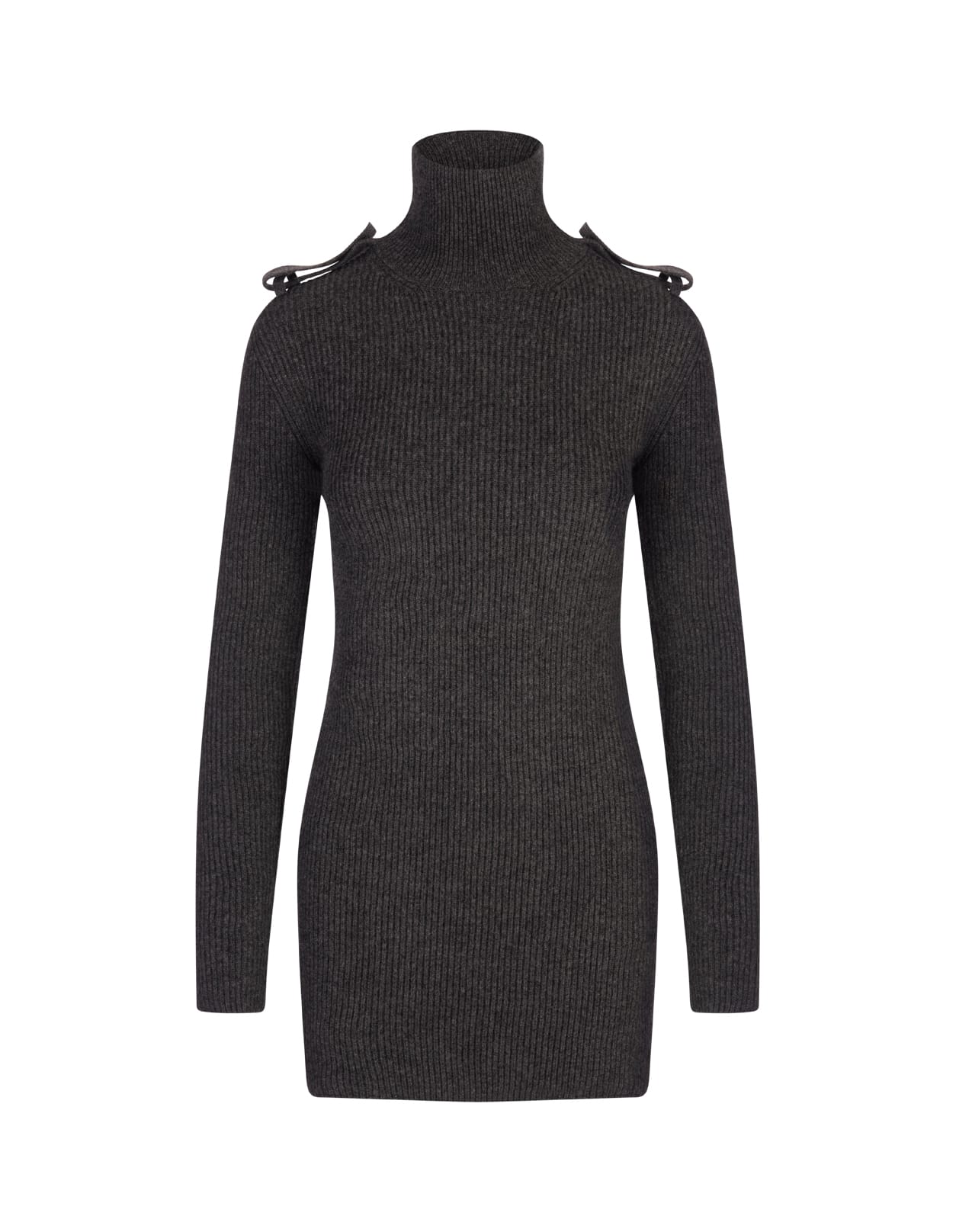 Ribbed Knit Mini Dress In Melange Grey