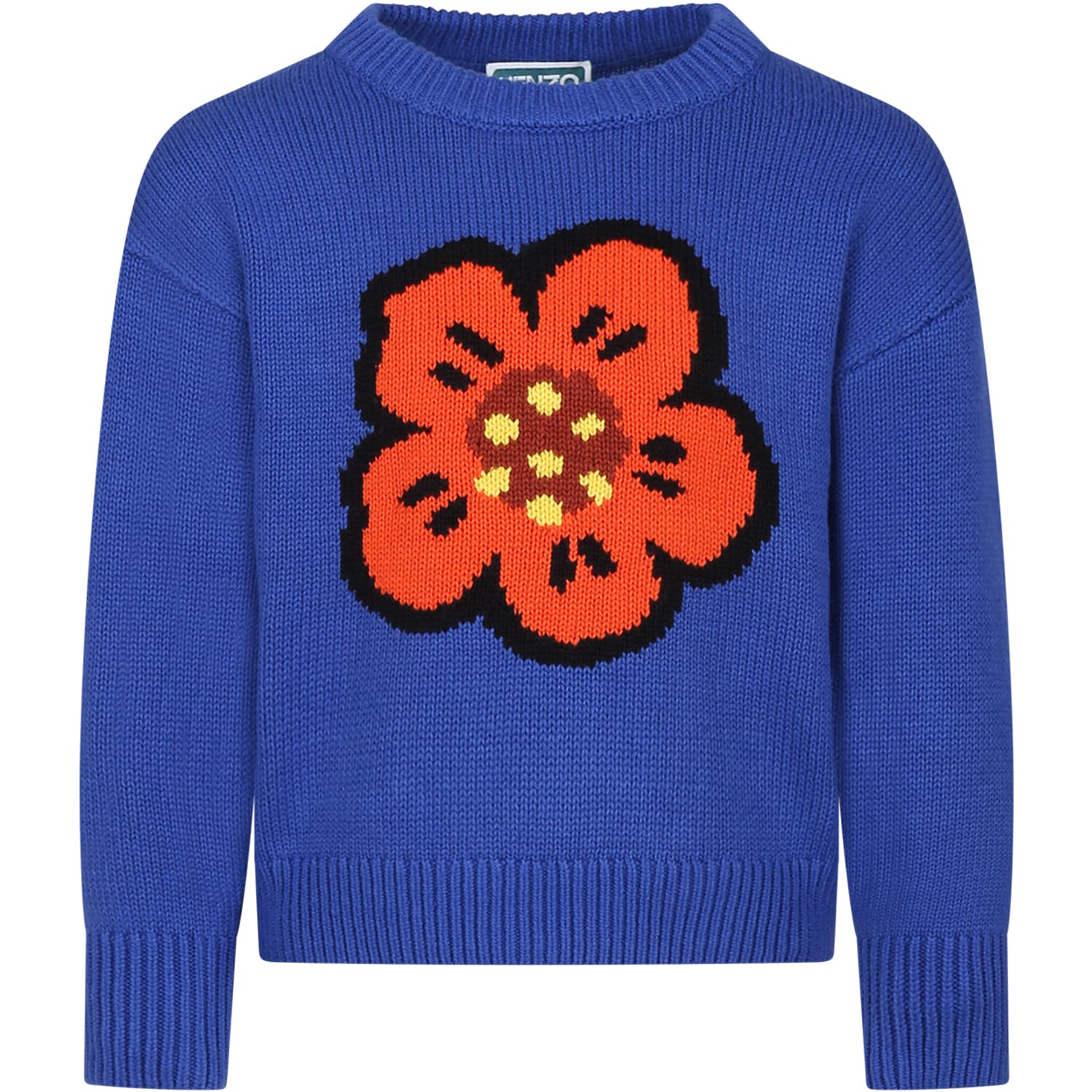KENZO BLUE SWEATER FOR CHILDREN WITH FLOWER EMBROIDERY