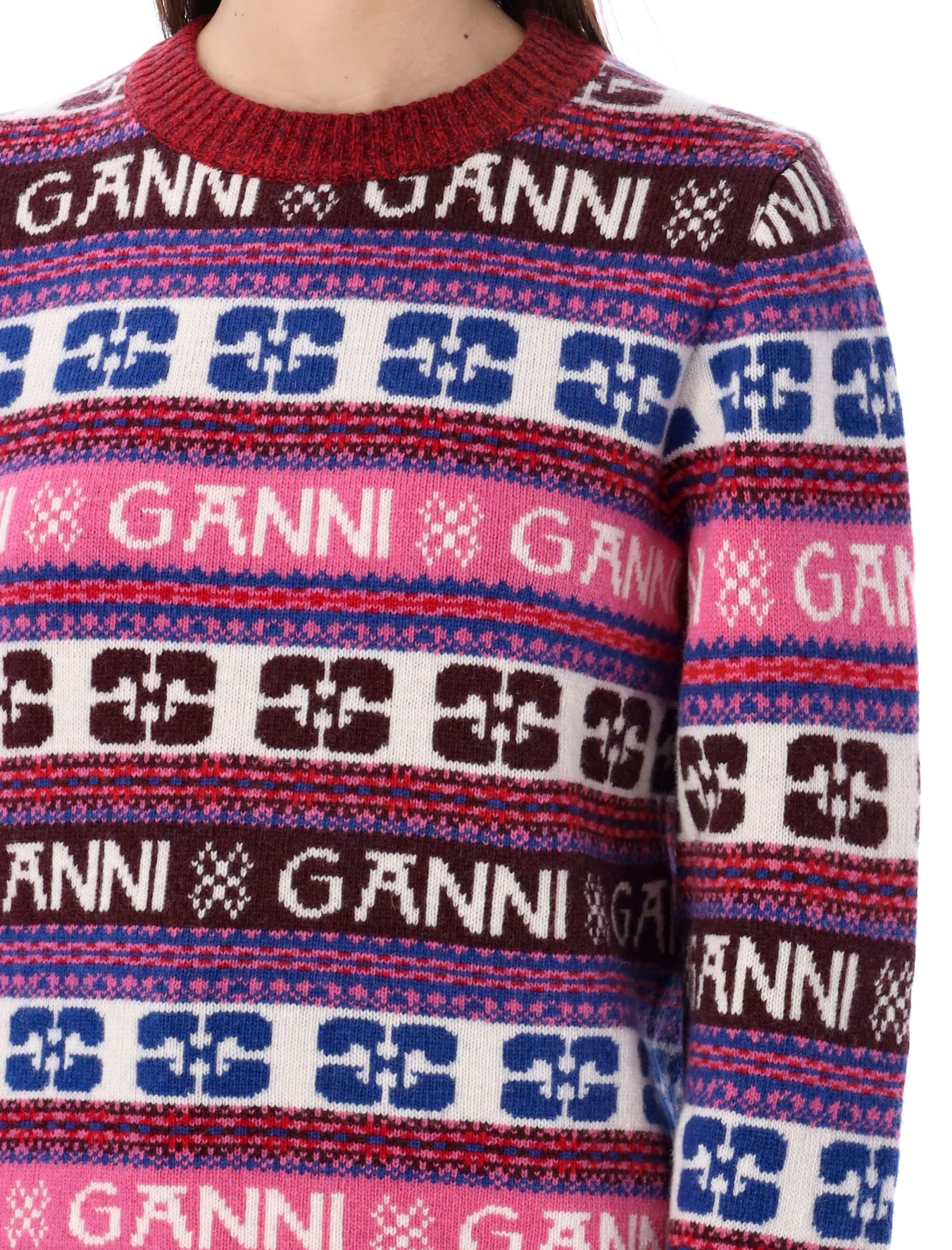 Shop Ganni Allover Logo Sweater In Multicolor