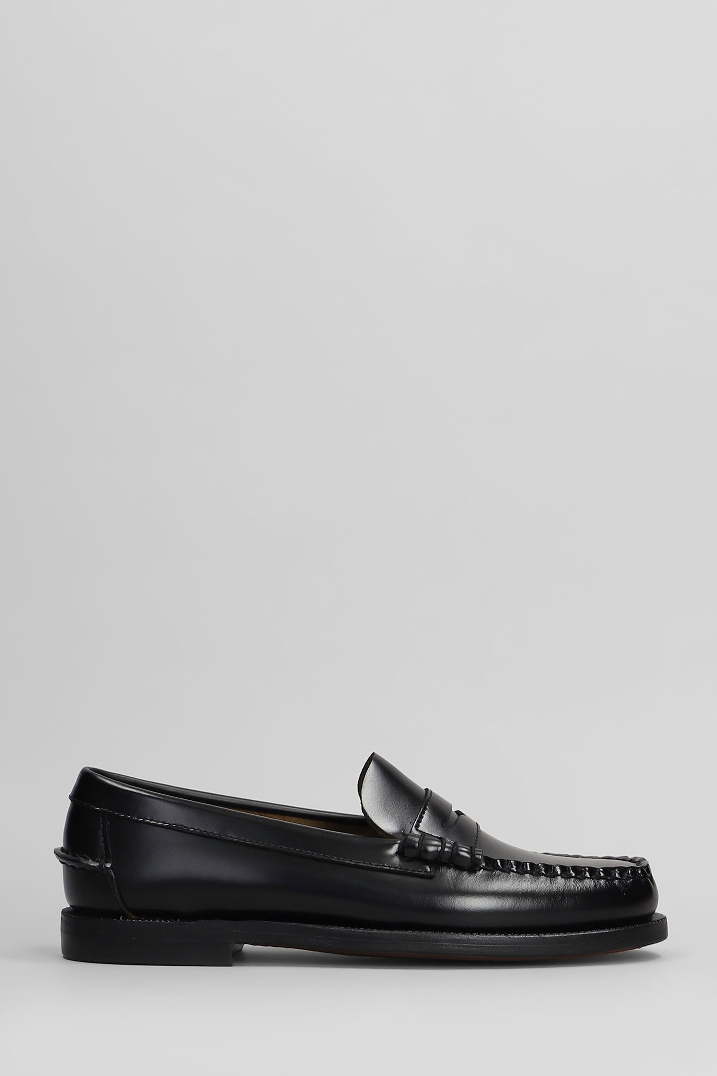 Sebago Round Toe Leather Loafers With Penny Strap In Black