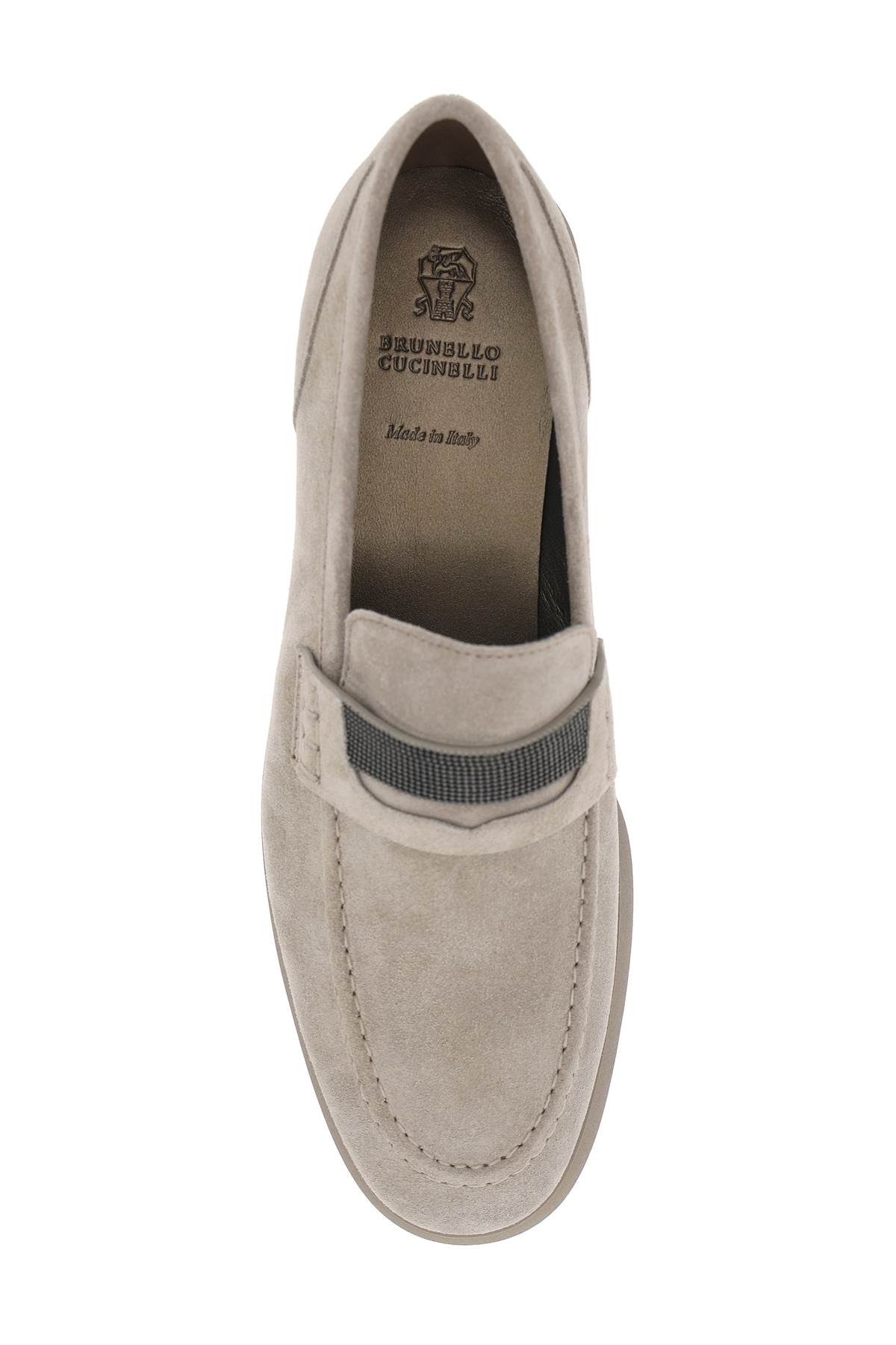 Shop Brunello Cucinelli Mocassins With Monili In Ice (grey)