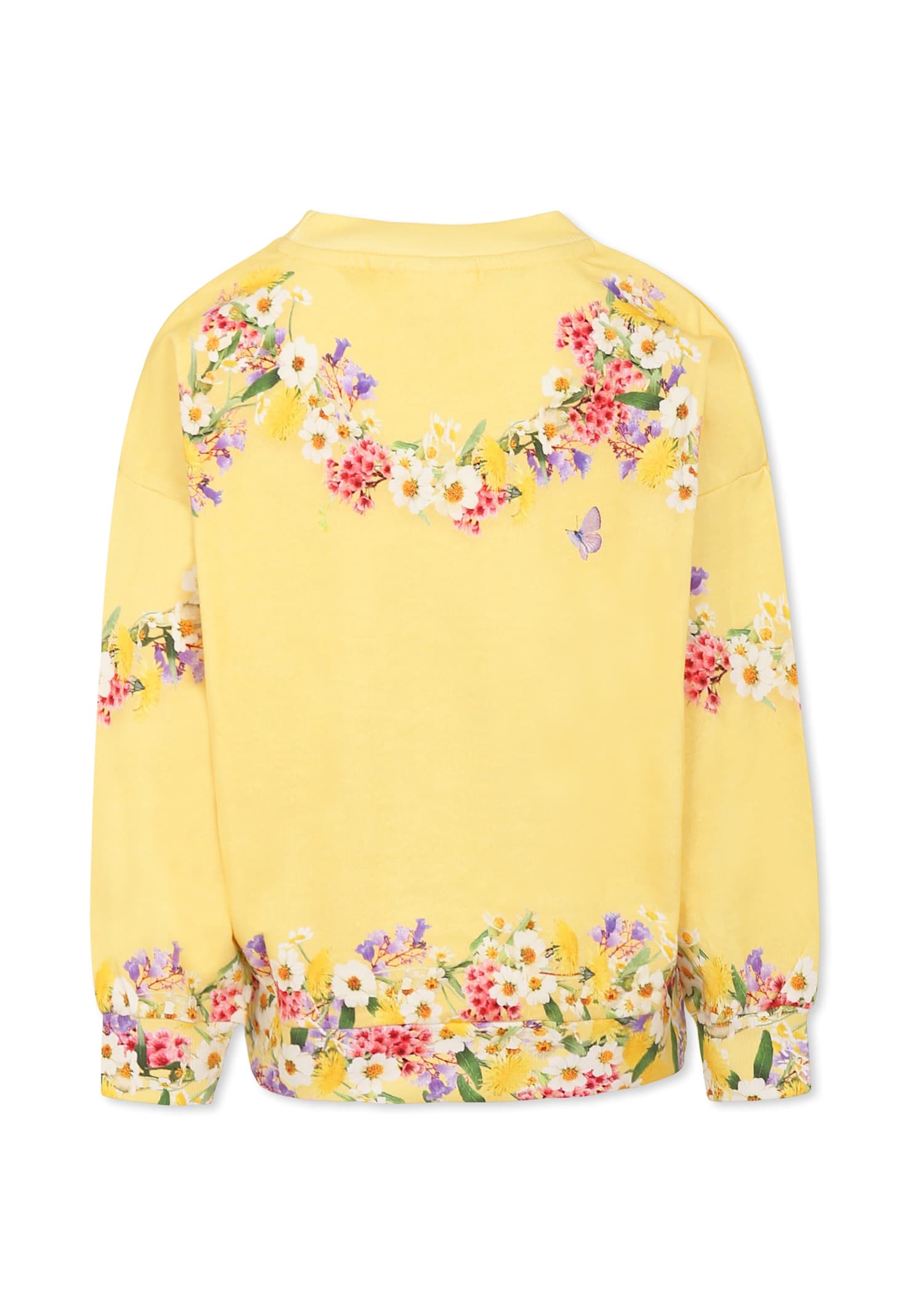 Molo Yellow Sweatshirt For Girl With Flower In Yellow