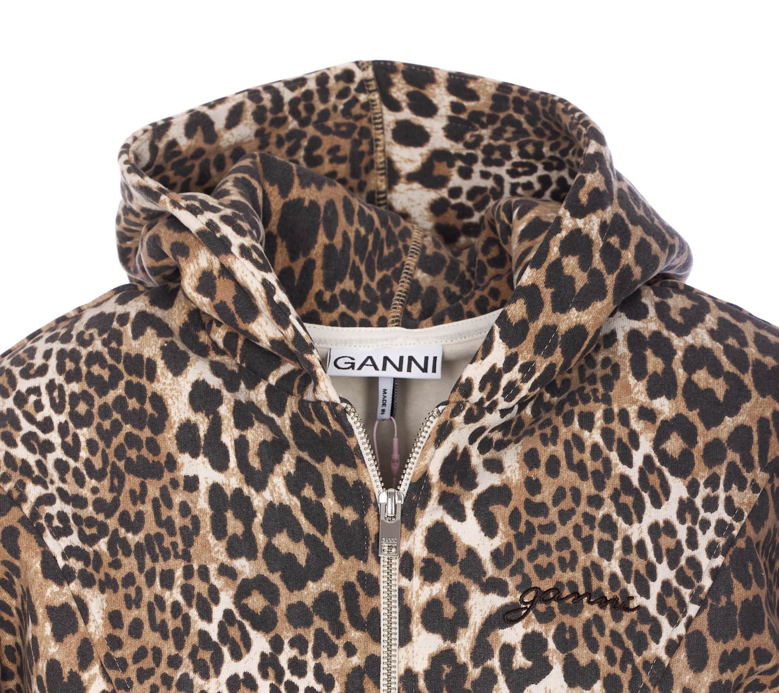 Ganni Leopard-print Hoodie In Multicolour