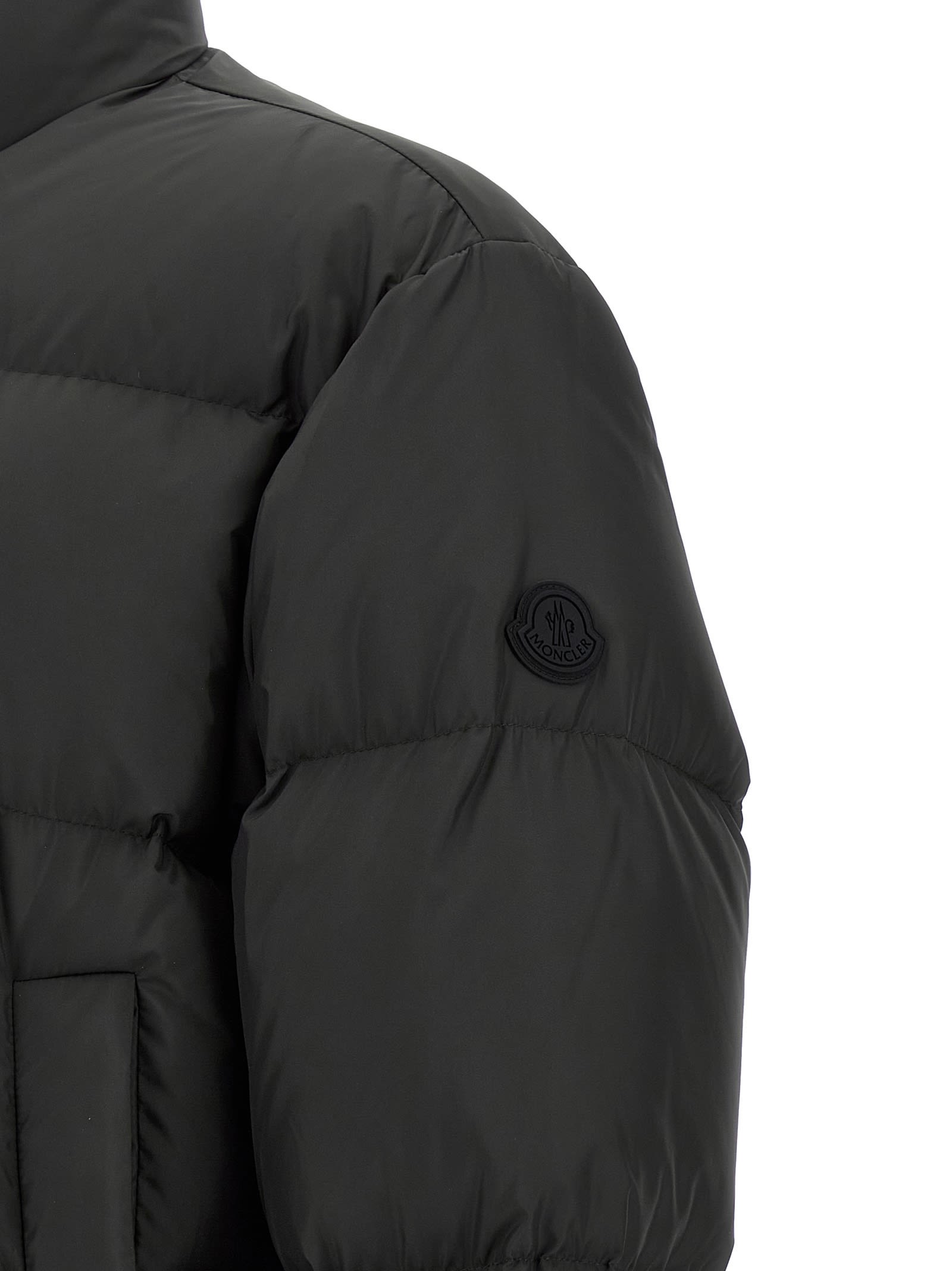 Moncler Nylon Down Jacket High Collar In Animal Print