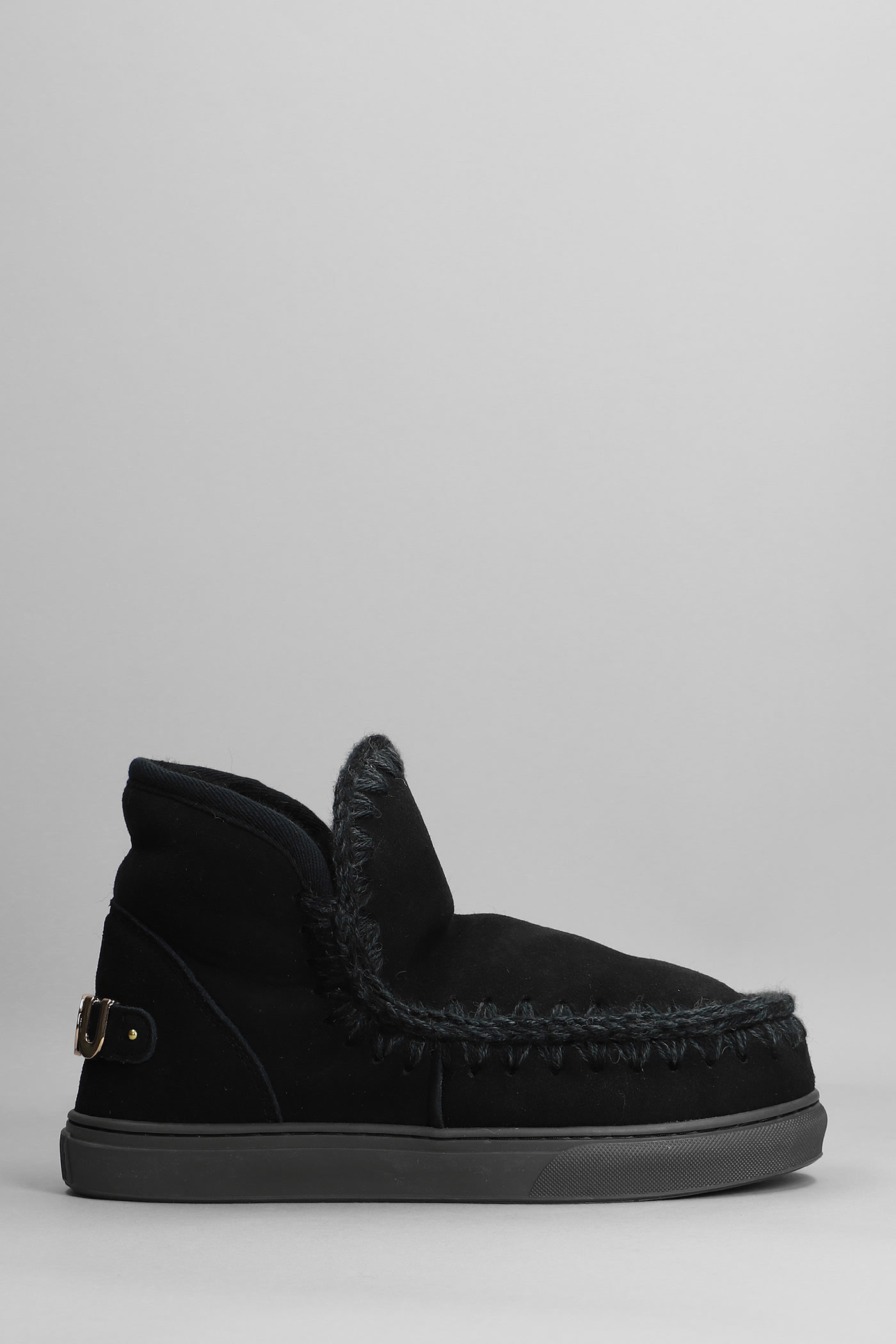 MOU ESKIMO SNEAKER LOW HEELS ANKLE BOOTS IN BLACK SUEDE 