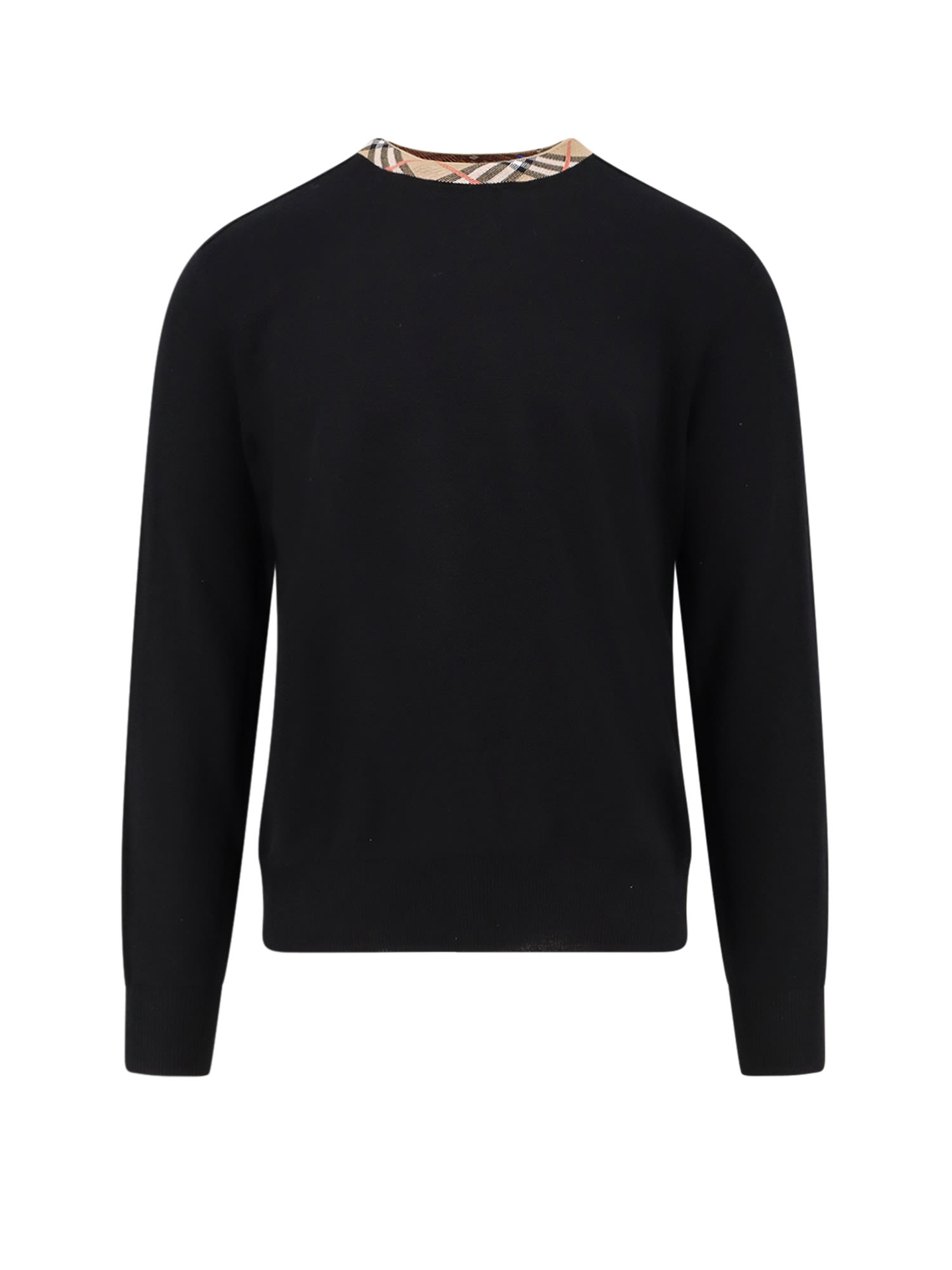 Burberry Men Wool Sweater With Check Profiles In Black