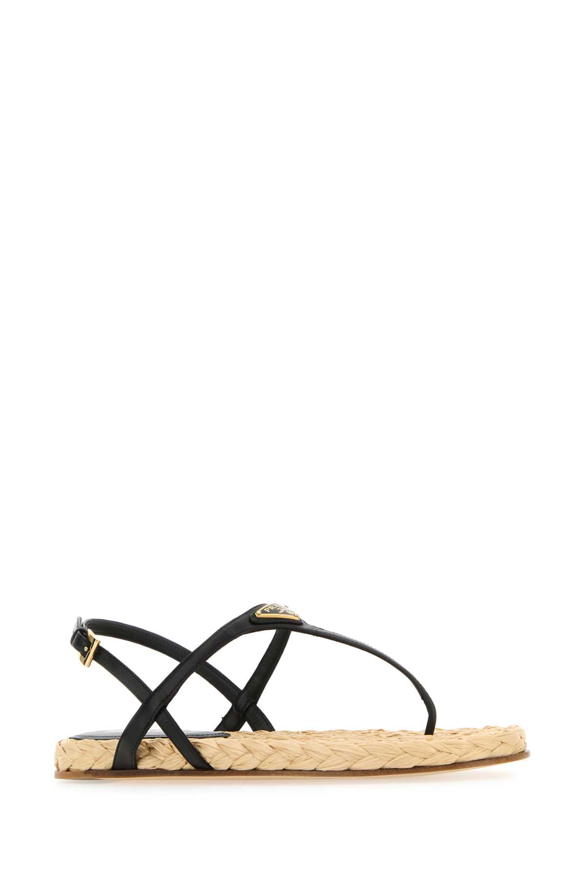 Shop Prada Black Leather Thong Sandals In Nero