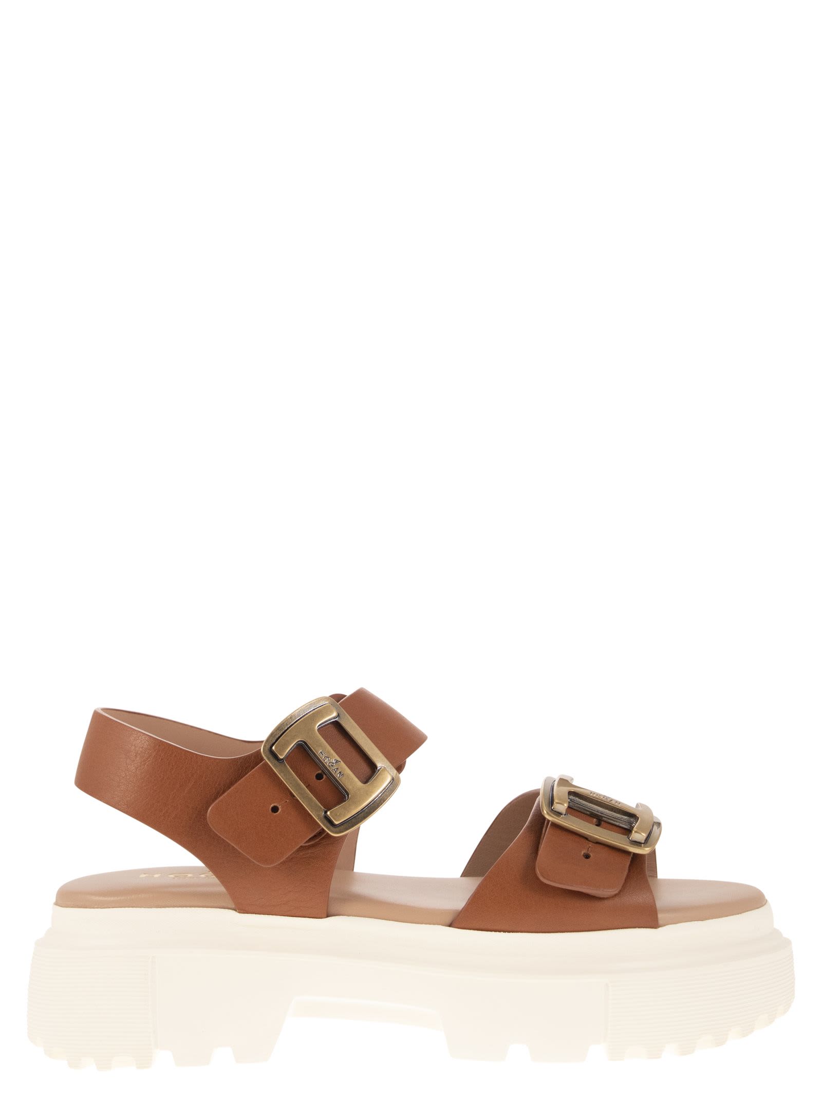 Shop Hogan H644 - Sandal With Two Buckles In Brown