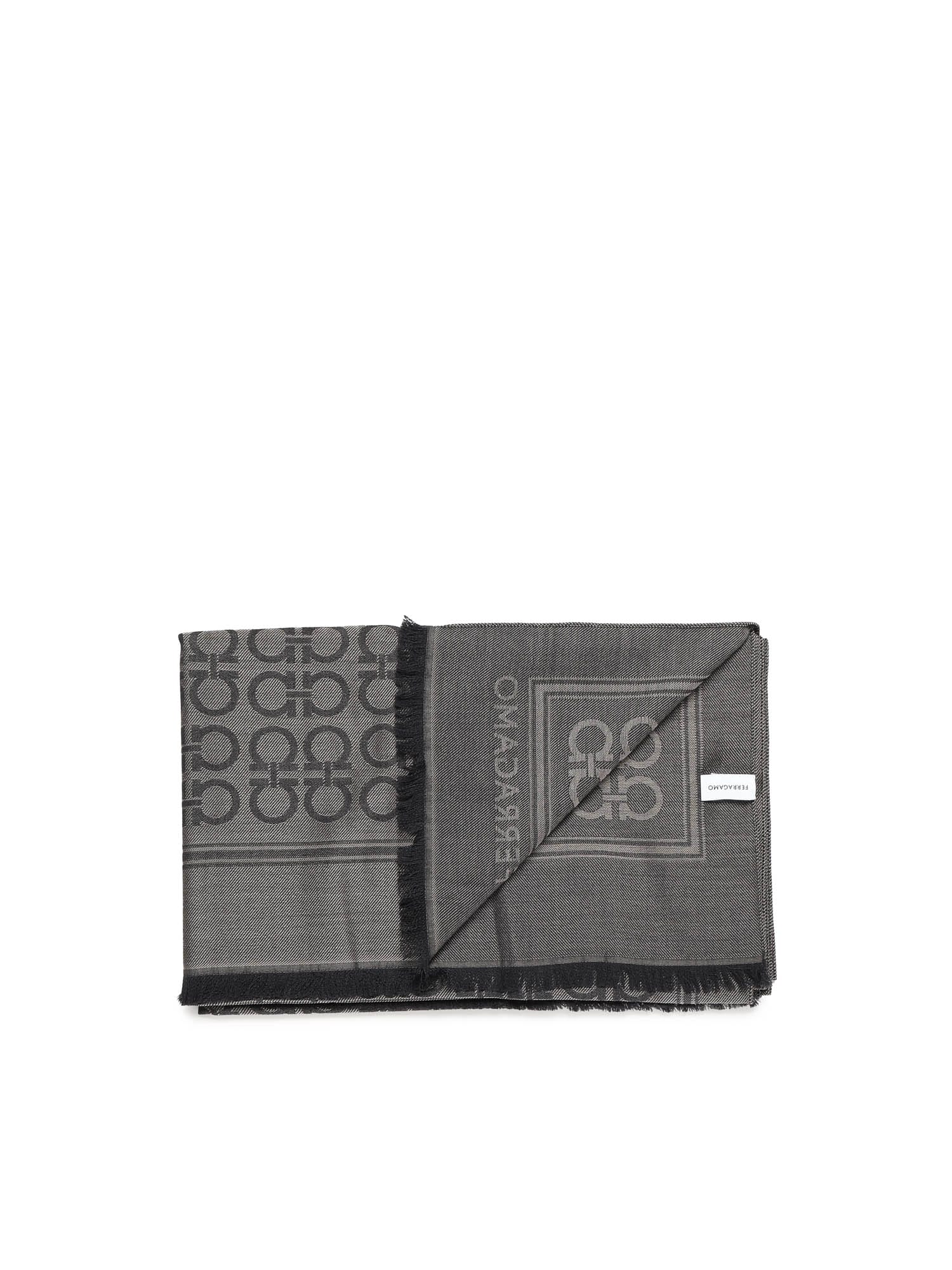 Ferragamo Gancini Square Stole In Gray