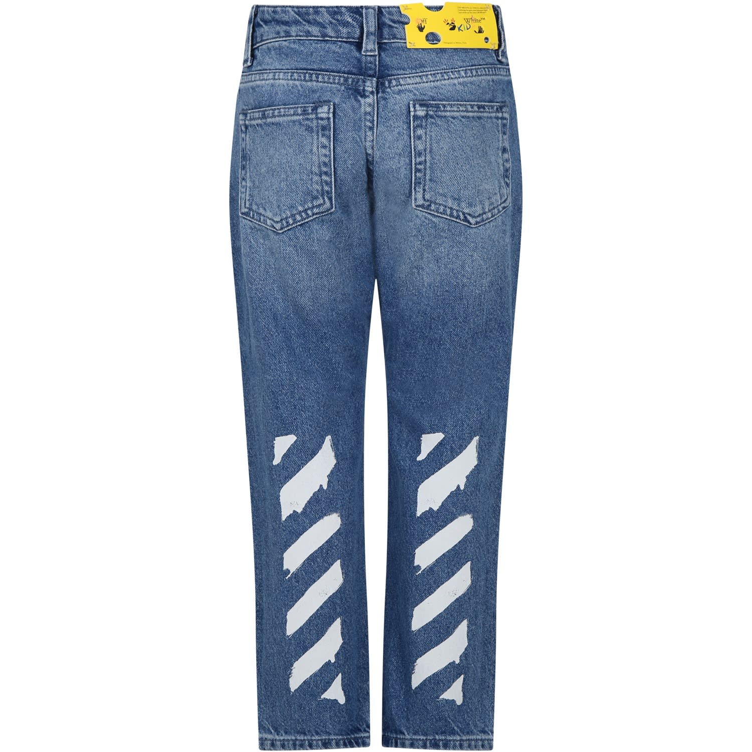 Off-white Kids' Denim Jeans For Boy With Logo In Medium Blue