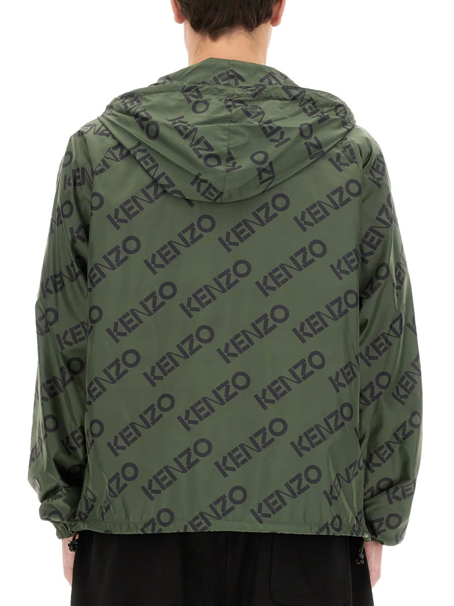 Kenzo Initials Hooded Jacket Drawstring Hem In Brown