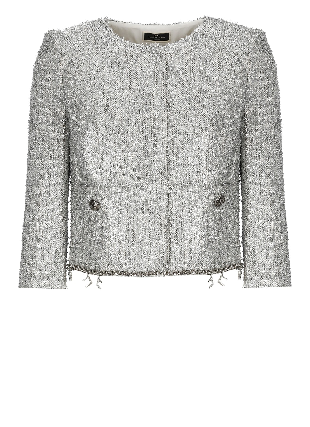 Elisabetta Franchi Tweed Lurex Blazer In Silver