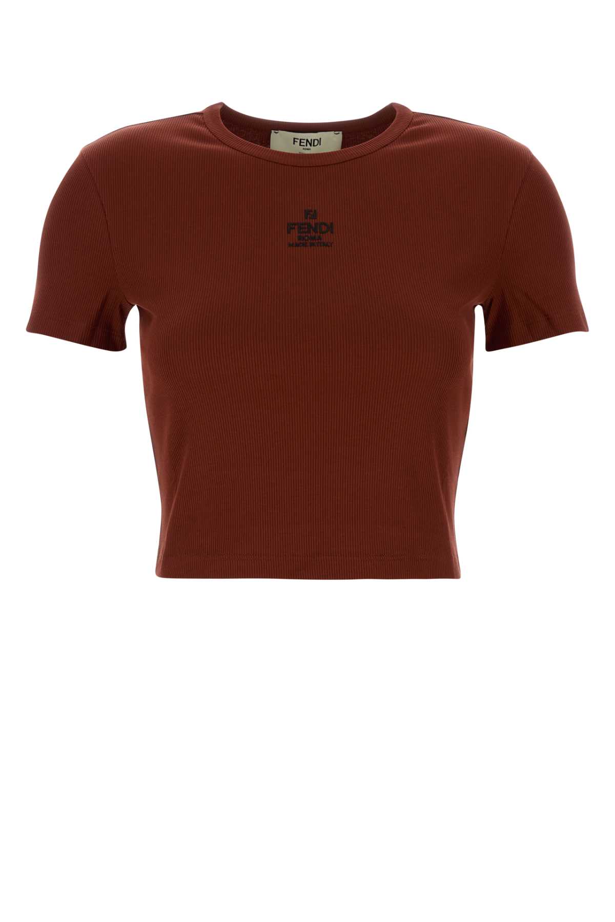 Fendi Embroidered Logo Short Sleeve Top In Brown