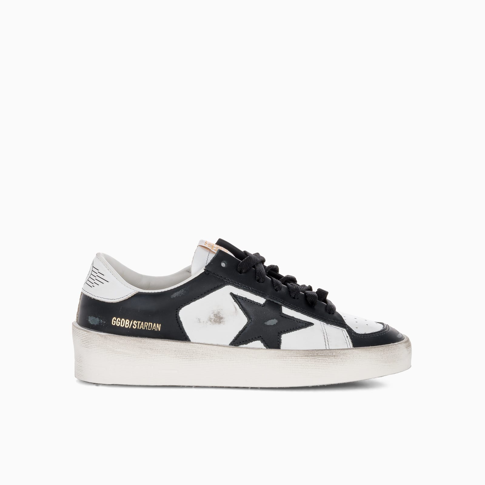 Buy Golden Goose Womens Stardan Sneakers In Black And White Leather online, shop Golden Goose shoes with free shipping