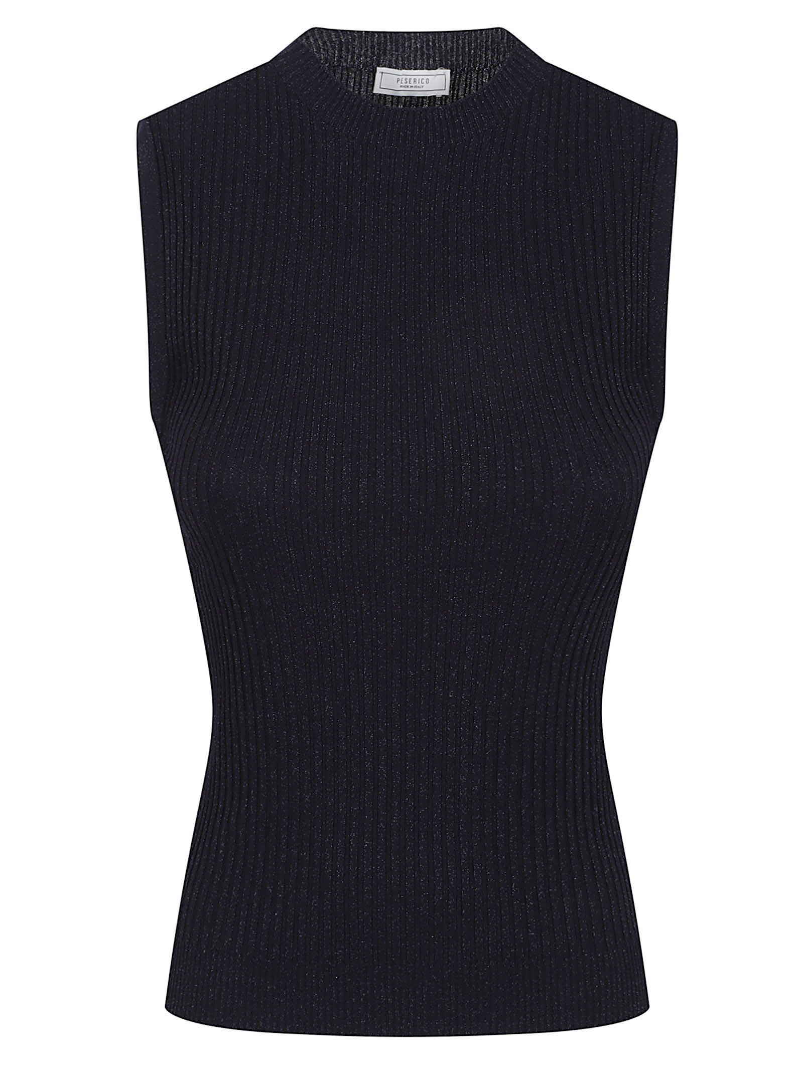 Peserico Textured Sleeveless Knit Top Shine In Black