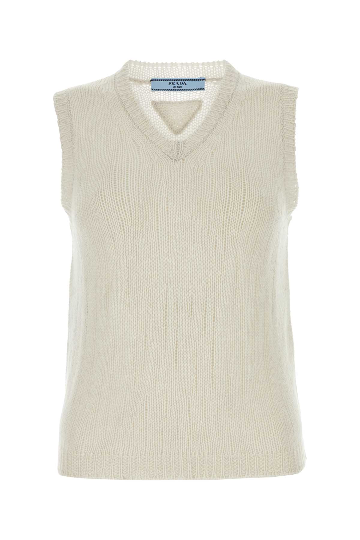 Prada Cashmere Knit Vest V Neck In Talco