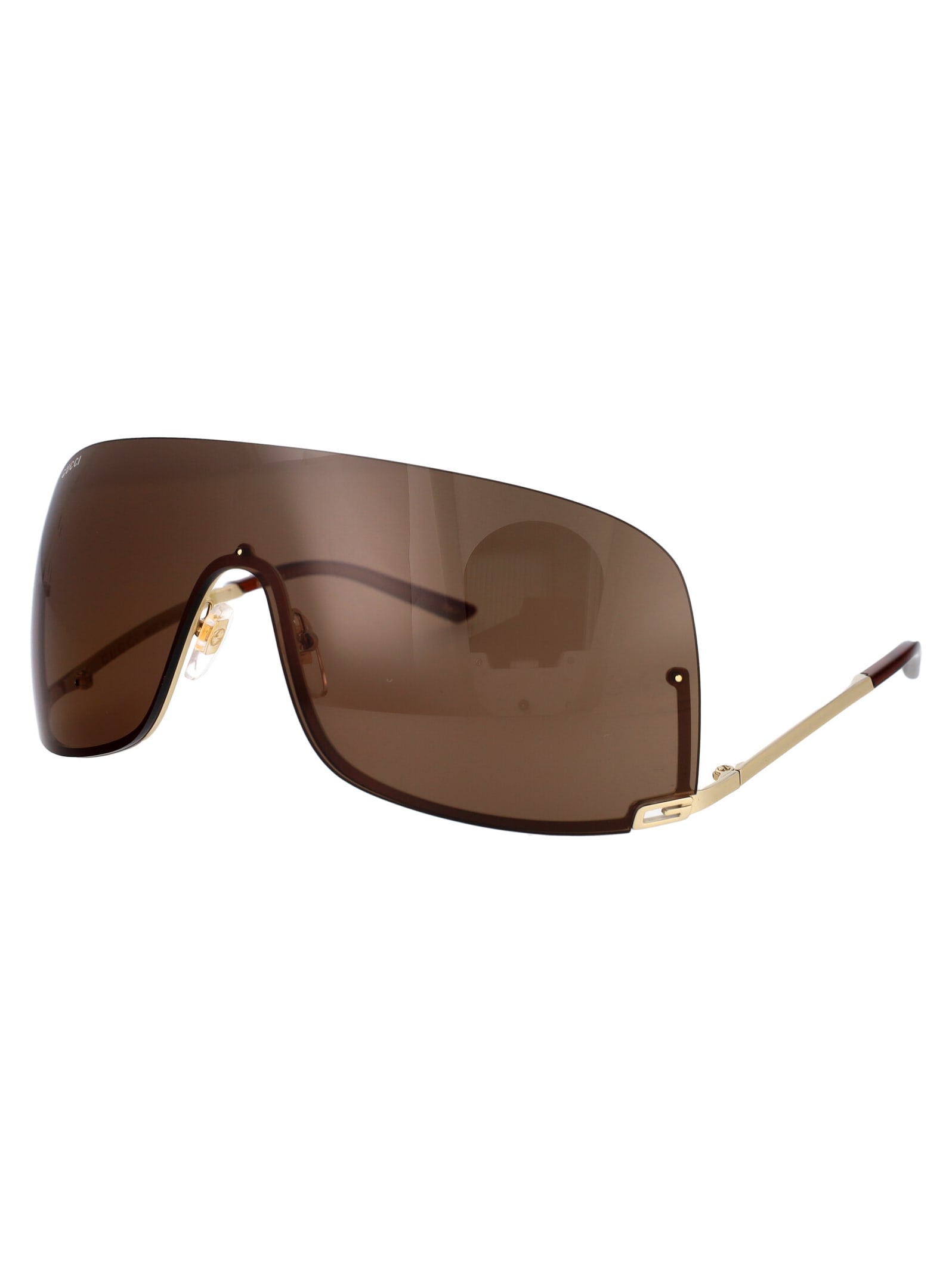 Gucci Gold Gold Brown Metal Sunglasses In Brown