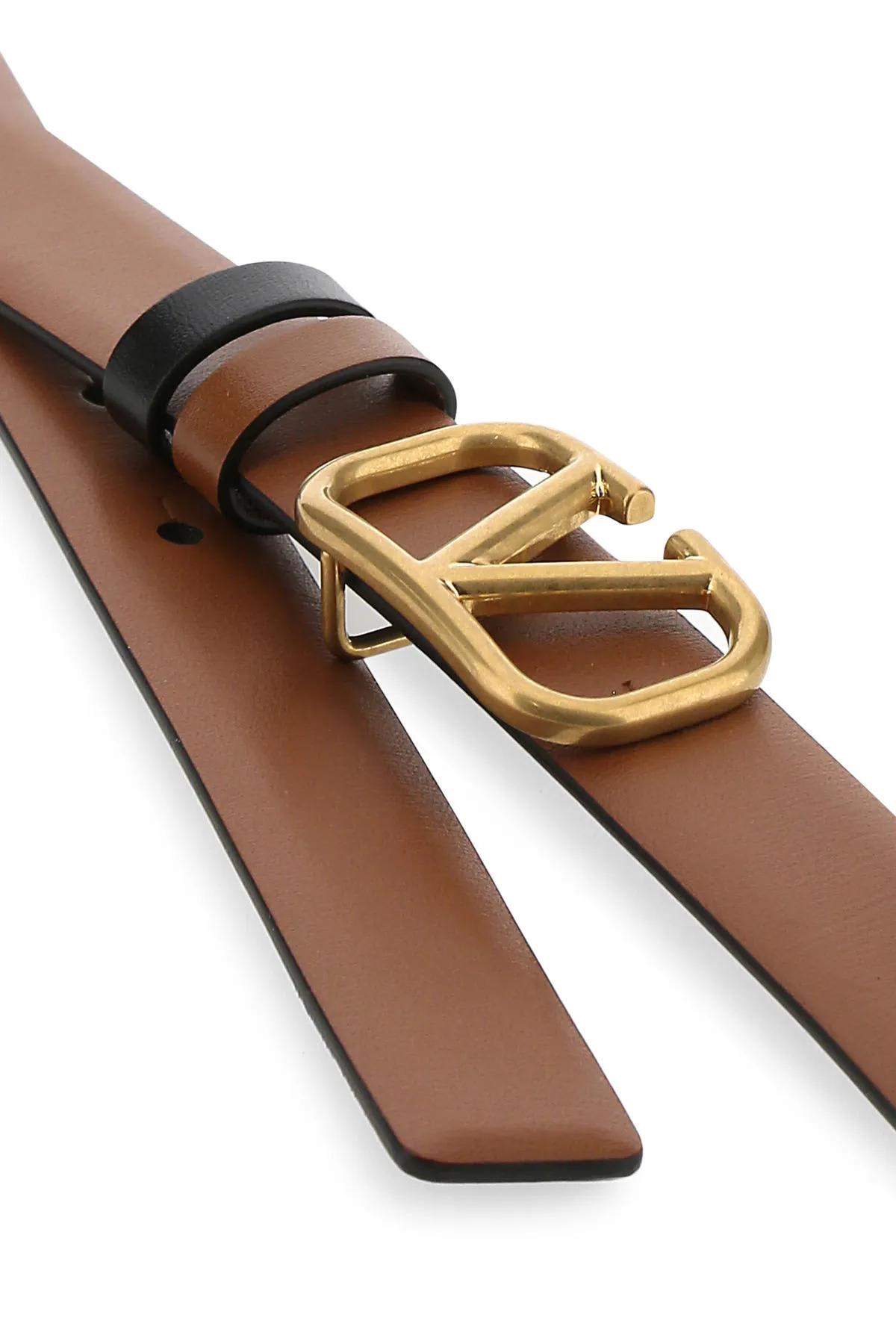 Valentino Garavani Vlogo Reversible Leather Belt, Nero / Rouge, Women's, 30in / 75cm, Belts Leather Belts