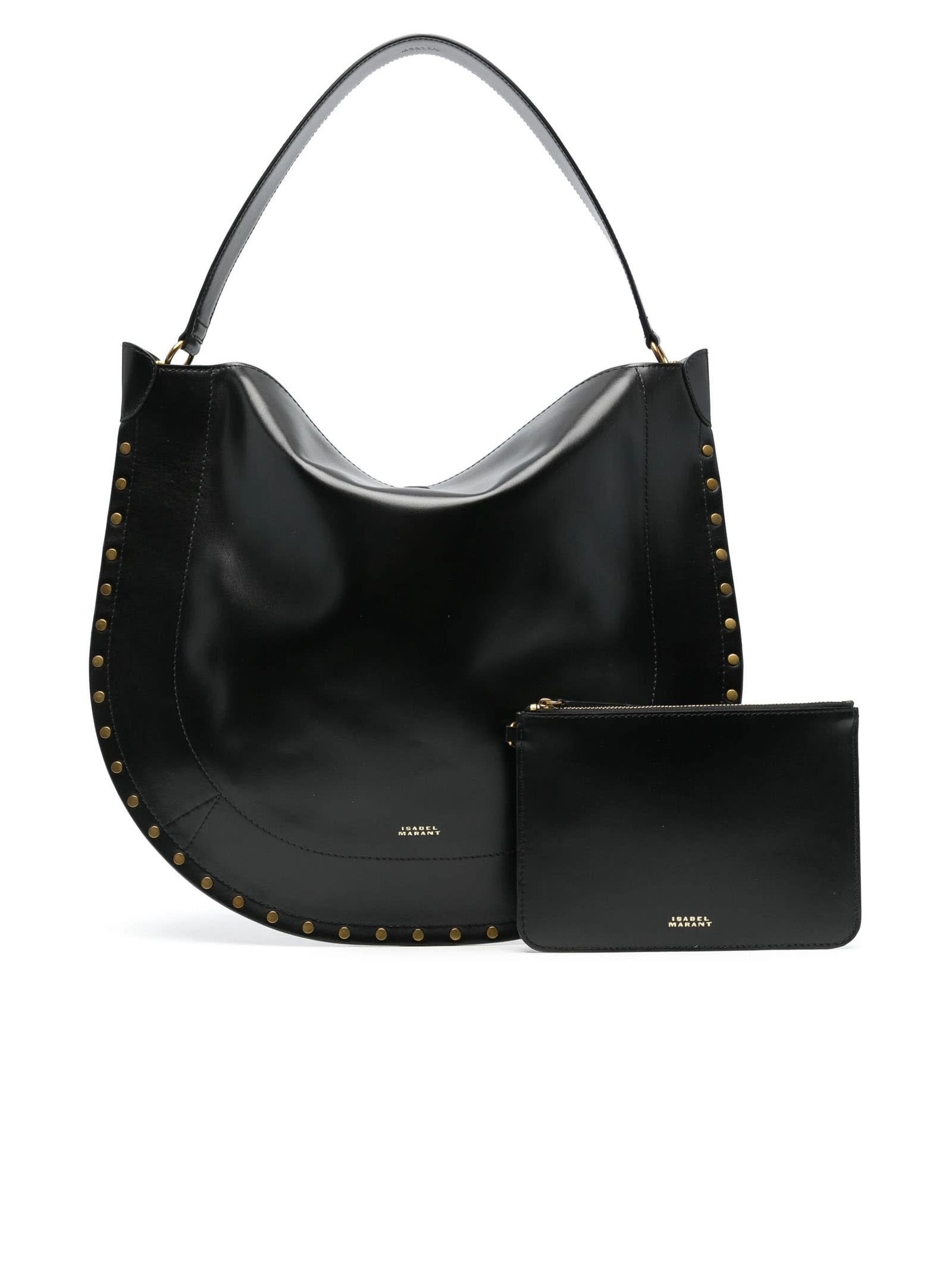 Shop Isabel Marant Shoulder Bag In Calfskin Leather In Black