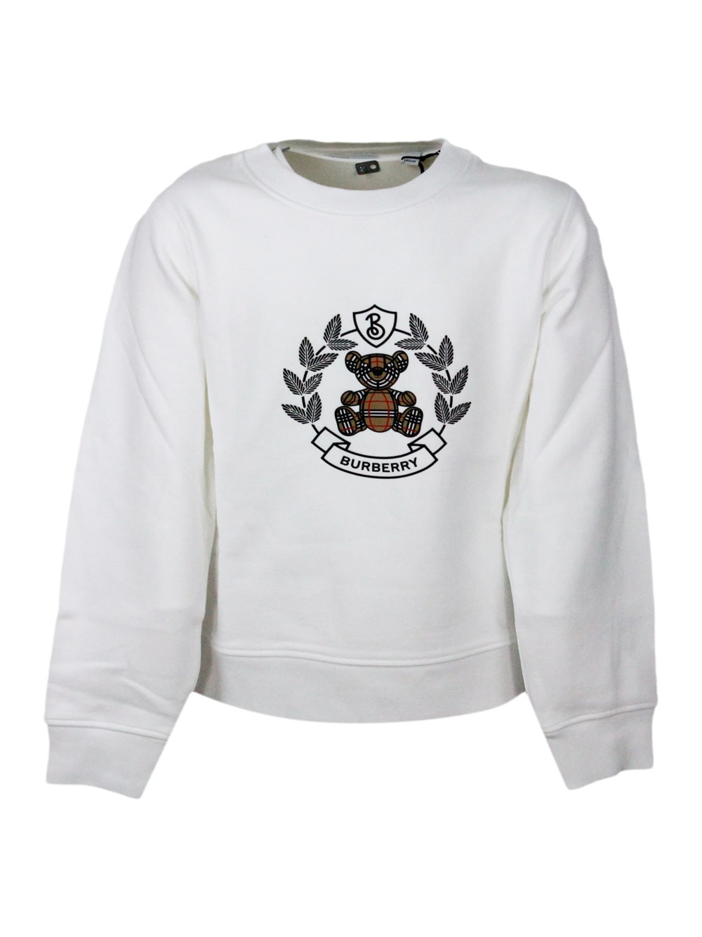 Shop Burberry Crewneck Sweatshirt In Cotton Jersey With Classic Check Teddy Bear Print On The Front In White