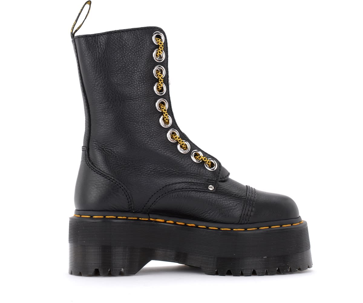 Dr. Martens Sinclair Hi Max Black Combat Boot In Hammered Leather