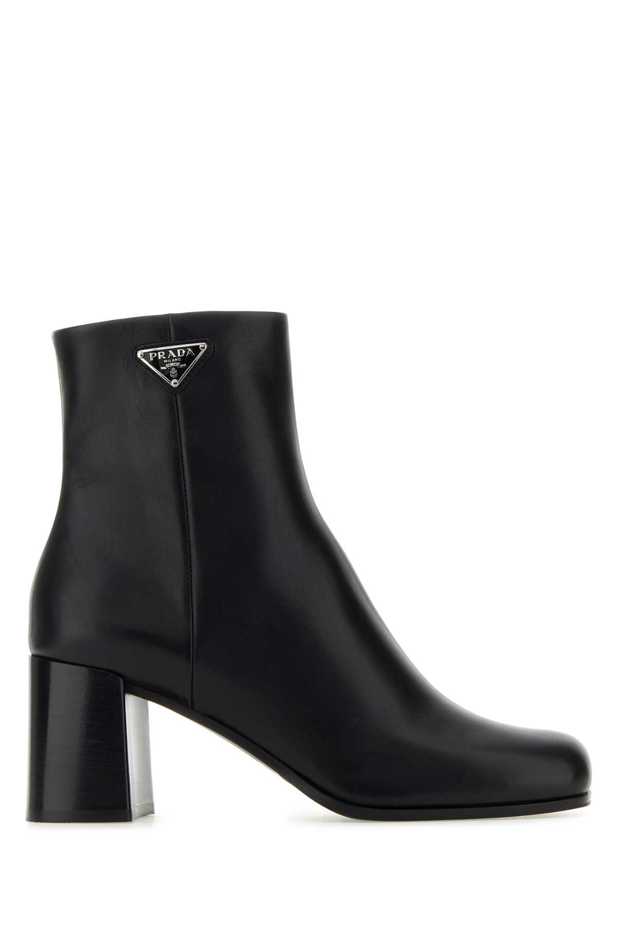 Shop Prada Black Leather Ankle Boots In Nero