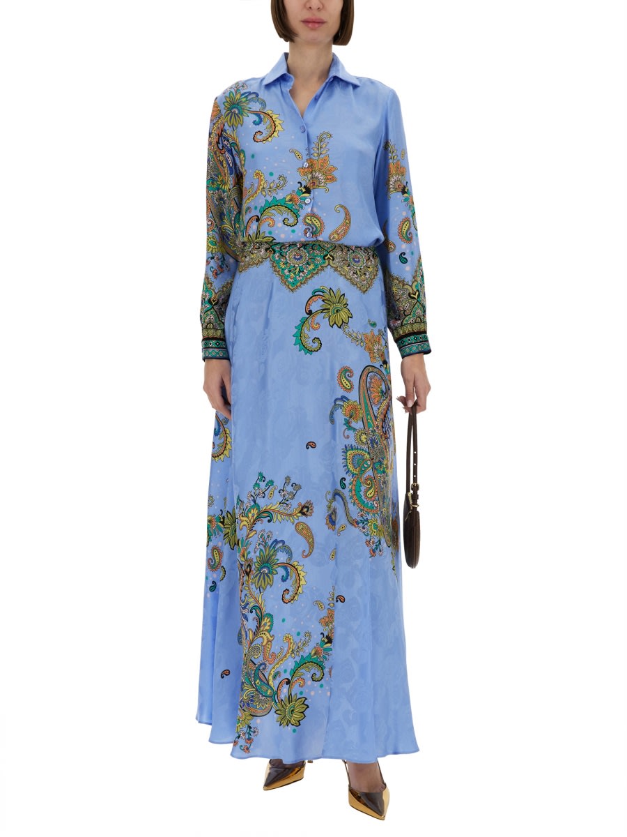 Etro All-over Signature Print Long-sleeved Shirt In Clear Blue