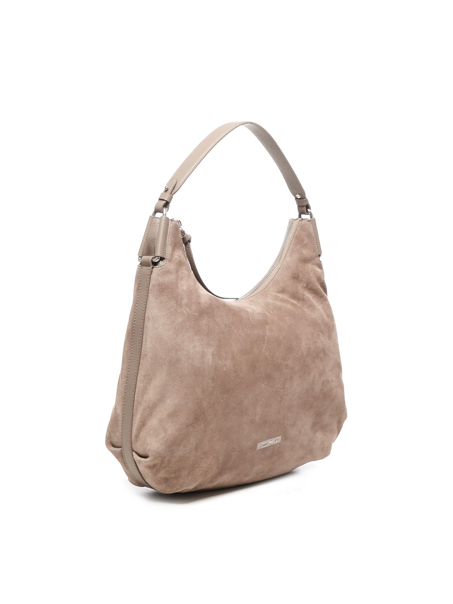 Coccinelle Suede Handbag With Adjustable Shoulder Strap In Neutral