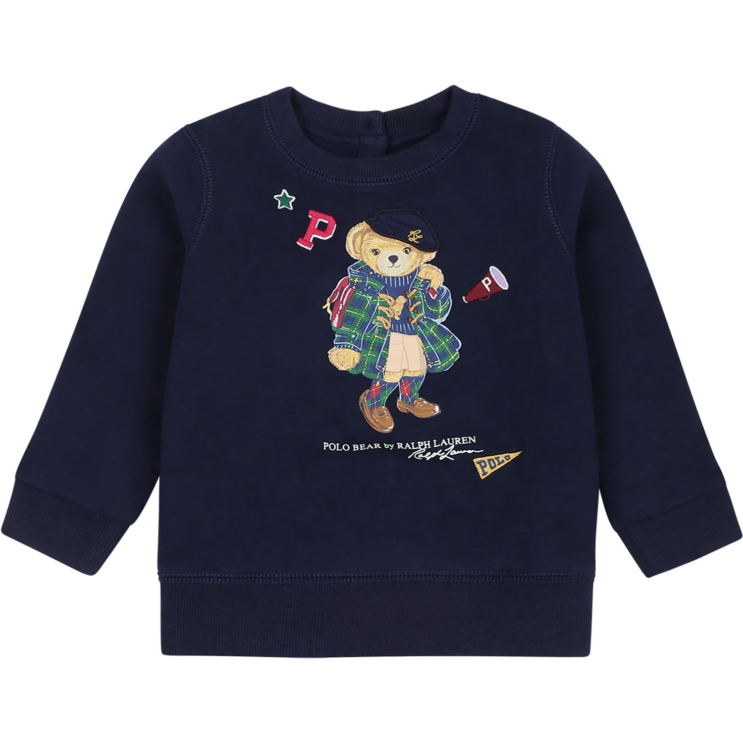 Shop Ralph Lauren Sweatshirt Bleu For Baby Girl With Bear In Blue