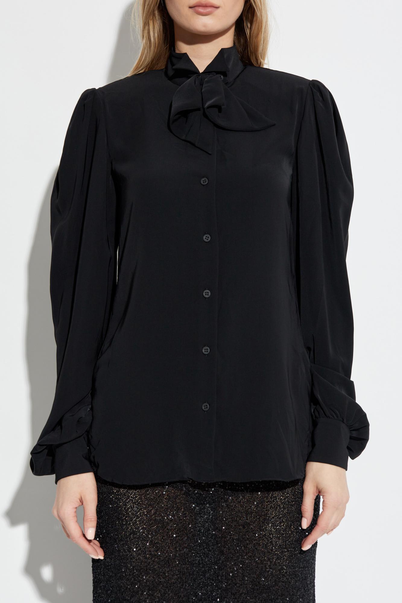 Balenciaga Pussy-bow Crinkled-jersey Shirt In Black