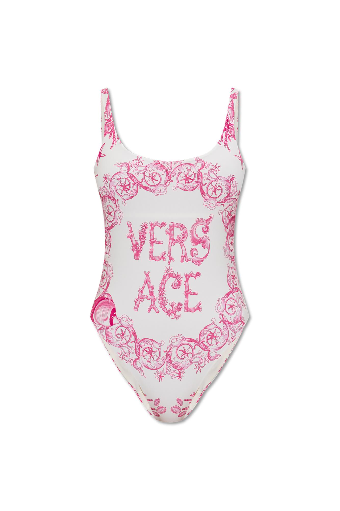 Versace Underwater Barocco Print One-piece Swimsuit In Pink