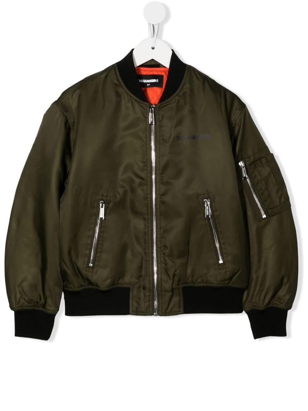 Dsquared2 Military Green Kids Bomber Jacket With Logo